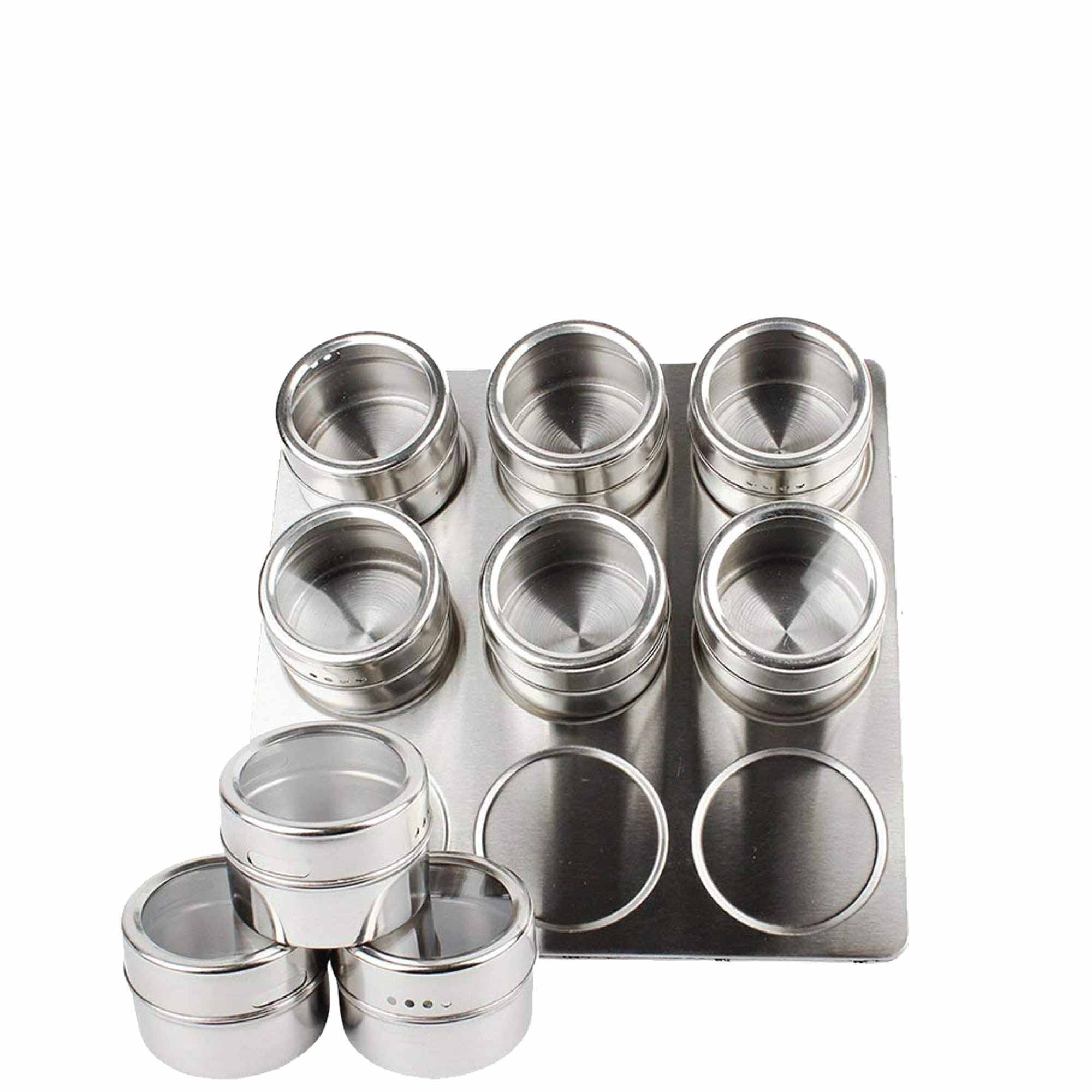 9 Magnetic Spice Jar Tins and Steel Rack - 150g Seasoning Storage Containers 3