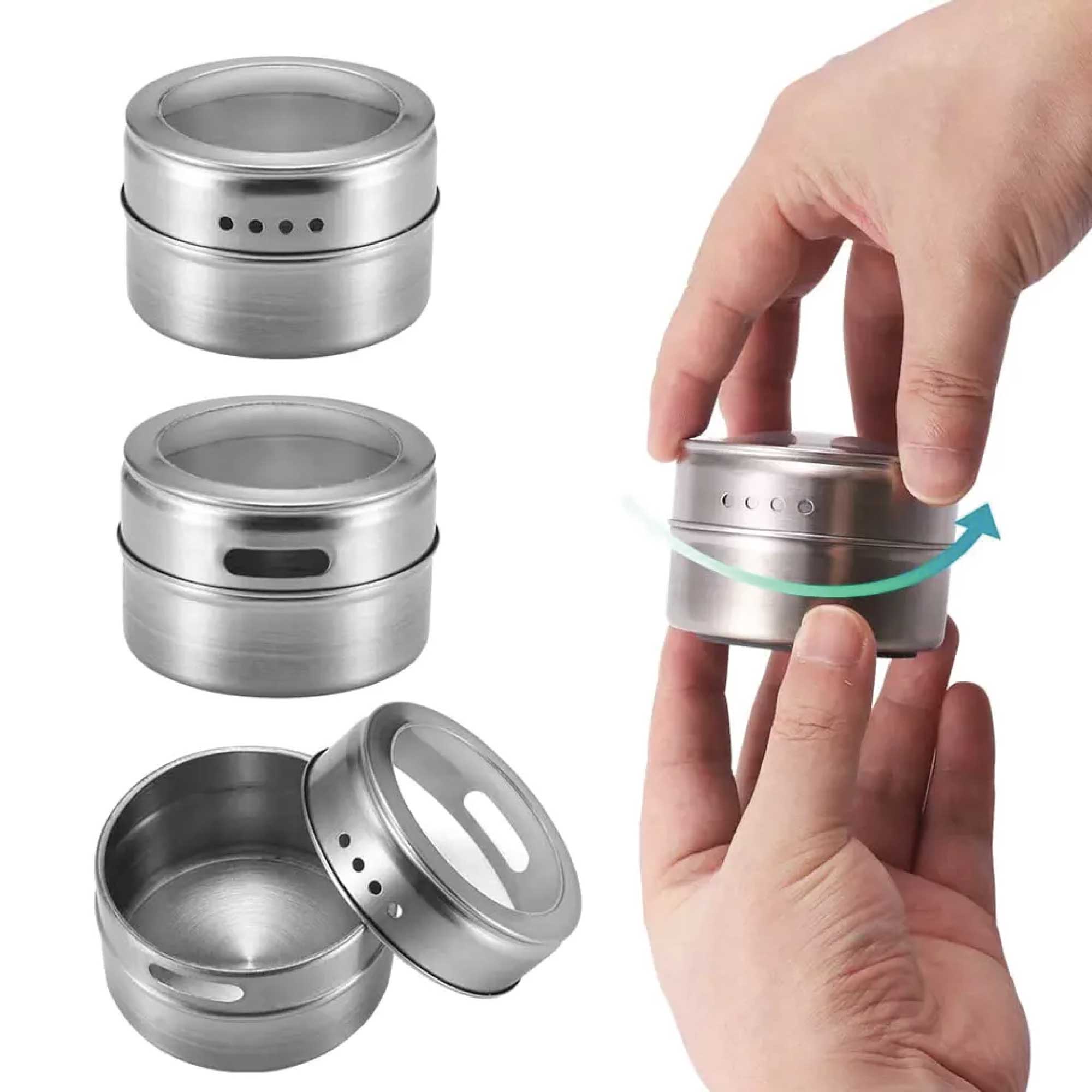9 Magnetic Spice Jar Tins and Steel Rack - 150g Seasoning Storage Containers 6