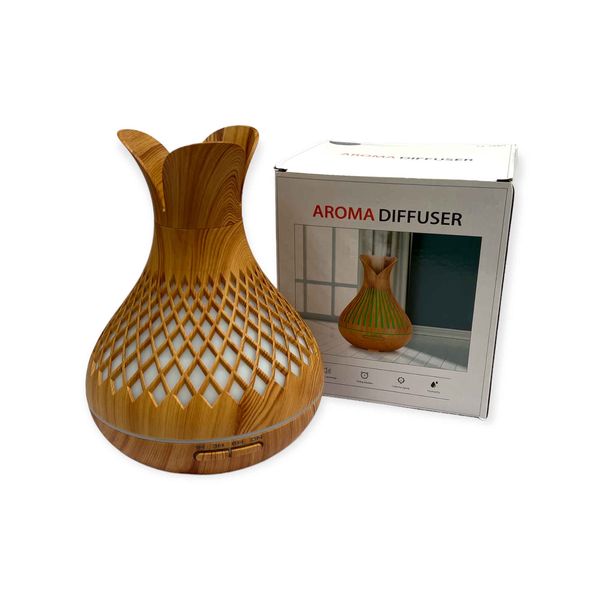 Essential Oil Aroma Diffuser and Remote - 500ml Vase Flower Wood Mist Humidifier 4