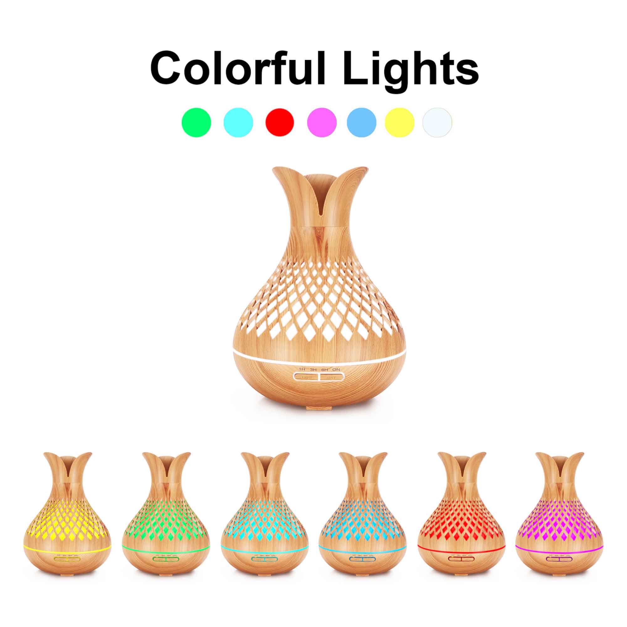 Essential Oil Aroma Diffuser and Remote - 500ml Vase Flower Wood Mist Humidifier 7