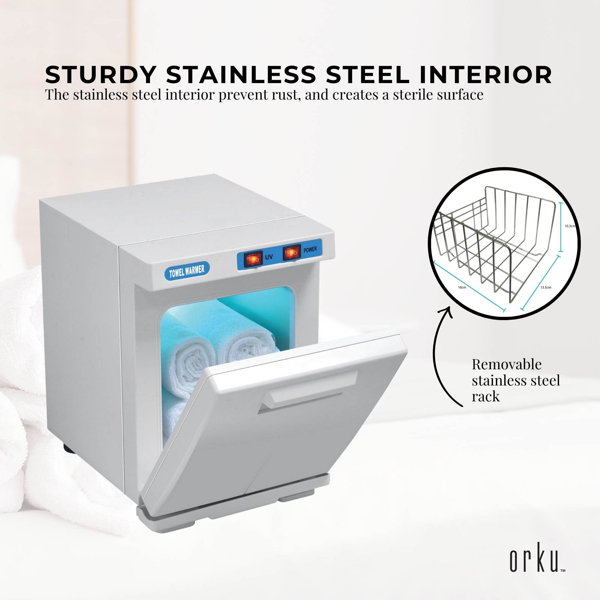 Orku 5L White Electric Hand Towel Warmer Mini UV Steriliser Cabinet Salon Heater 4