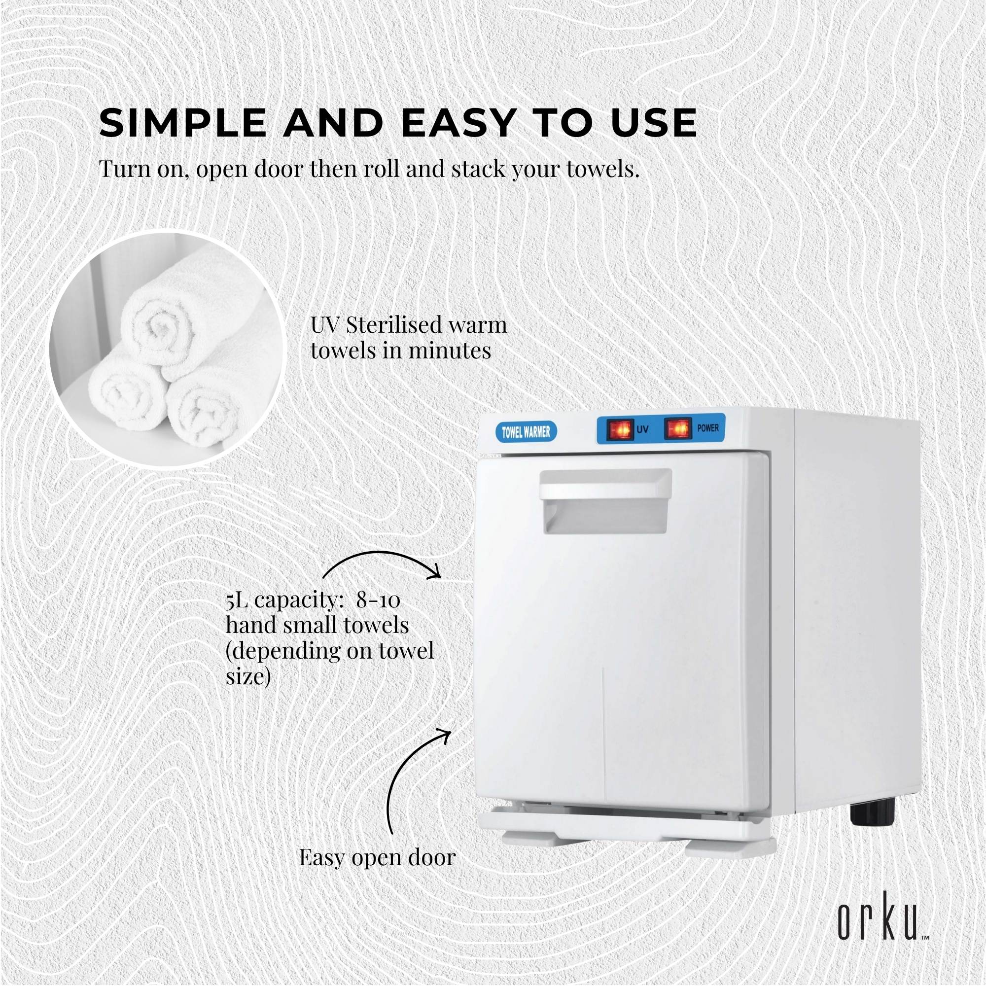 Orku 5L White Electric Hand Towel Warmer Mini UV Steriliser Cabinet Salon Heater 5
