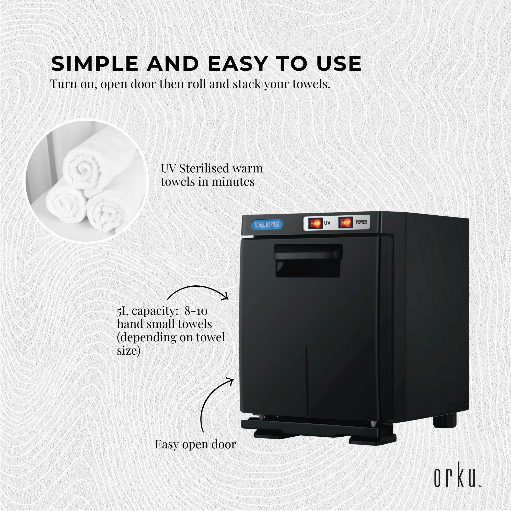 Orku 5L Black Electric Hand Towel Warmer Mini UV Steriliser Cabinet Salon Heater 5