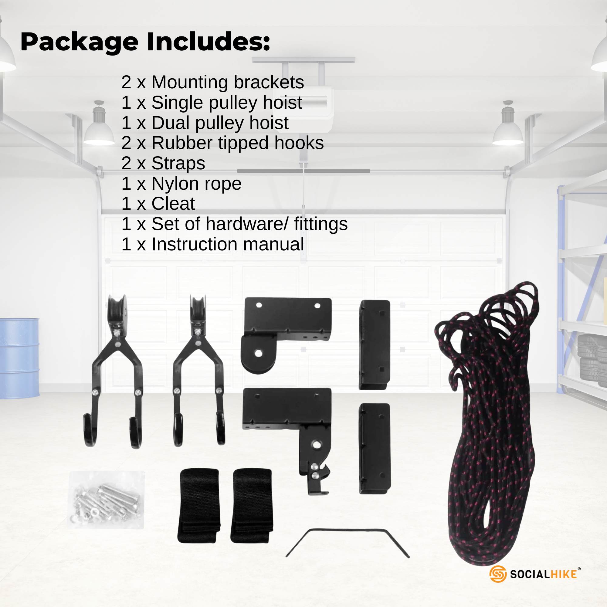 Kayak Hoist - 45kg Garage Ceiling Pulley Lift Storage System Bike Luggage Holder 5
