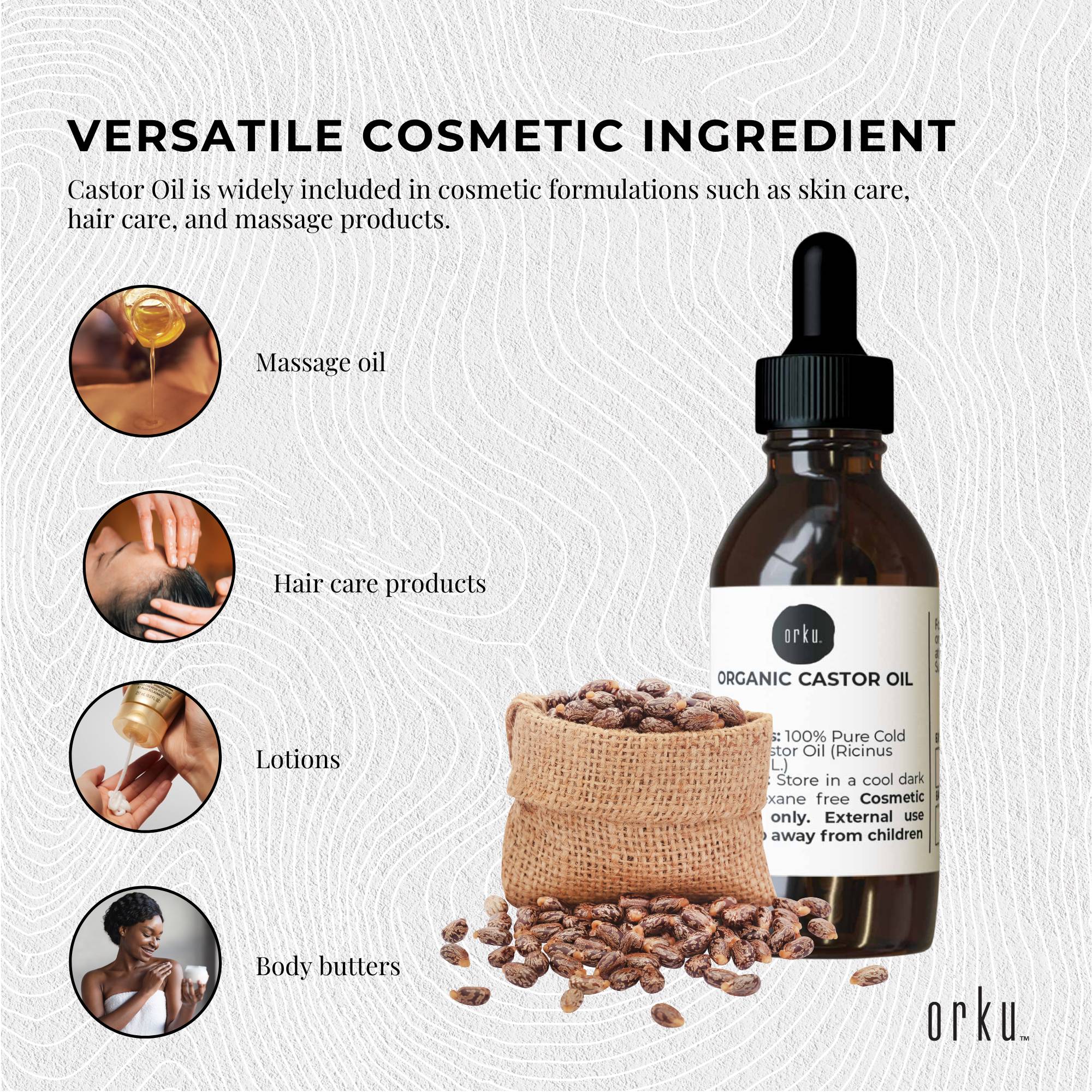 Orku 25ml Organic Castor Oil + Dropper - Hexane Free Cold Pressed 3