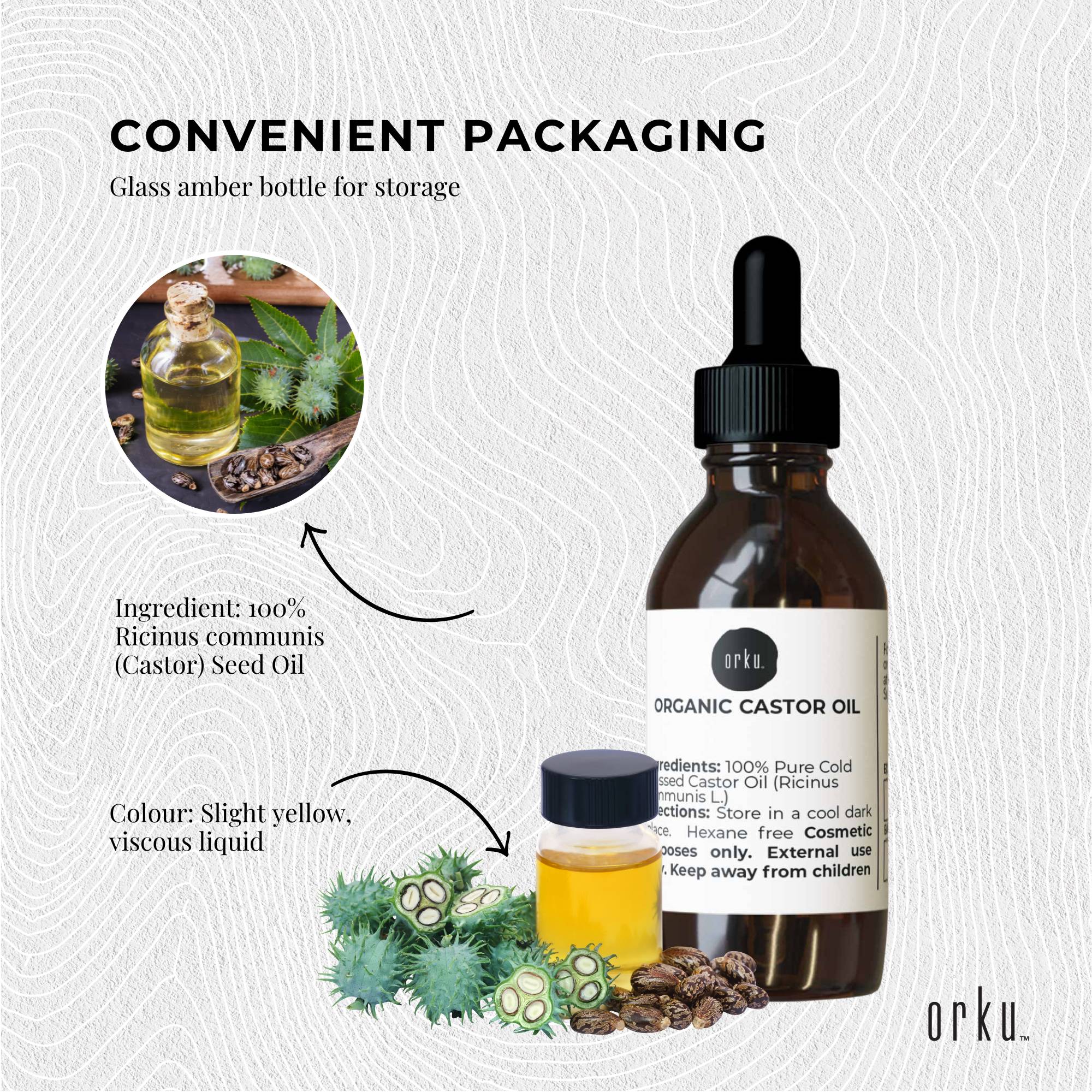 Orku 25ml Organic Castor Oil + Dropper - Hexane Free Cold Pressed 5
