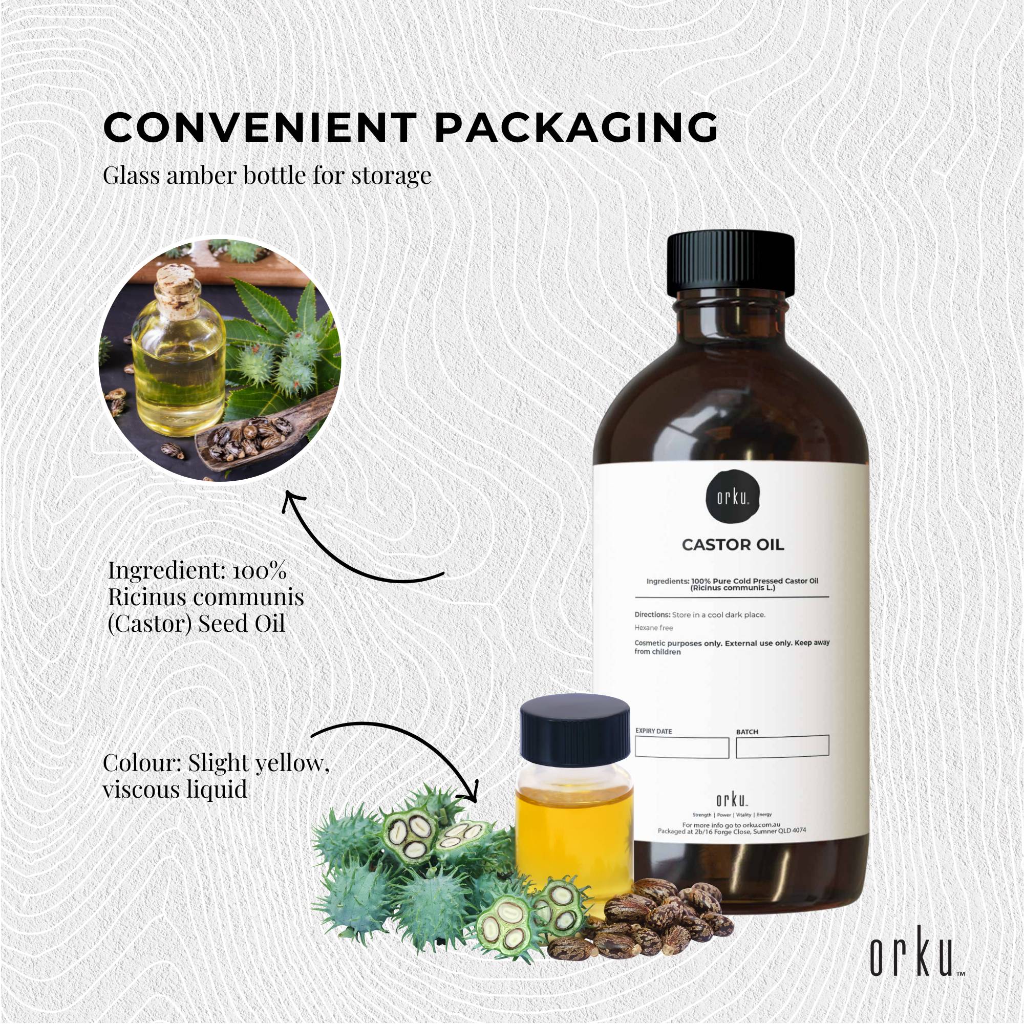 Orku 250ml Organic Castor Oil - Hexane Free Cold Pressed 5