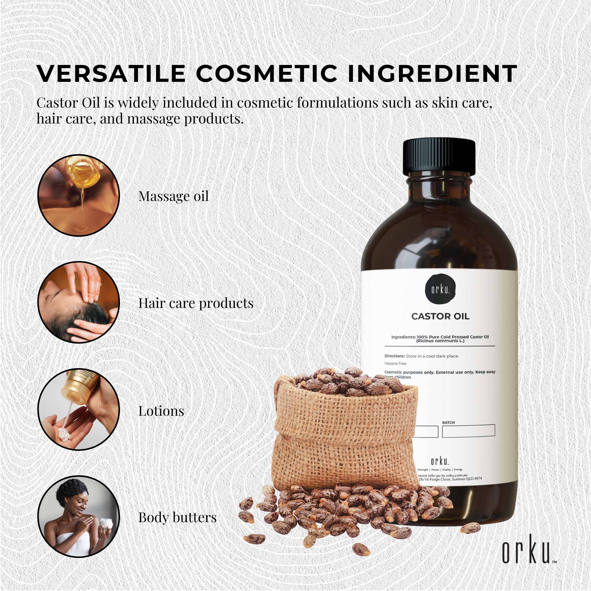 Orku 500ml Organic Castor Oil - Hexane Free Cold Pressed 3