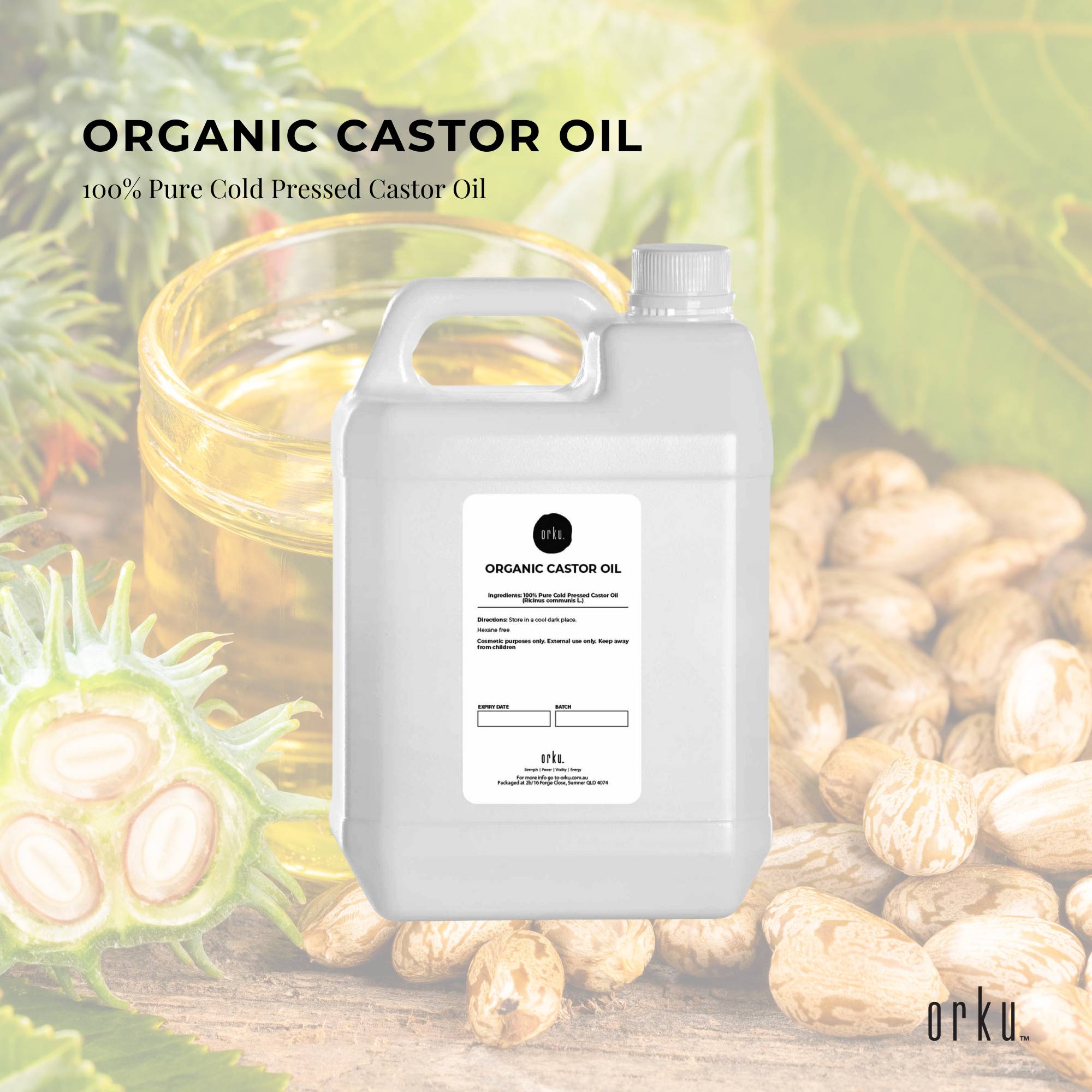 Orku 5L Organic Castor Oil - Hexane Free Cold Pressed