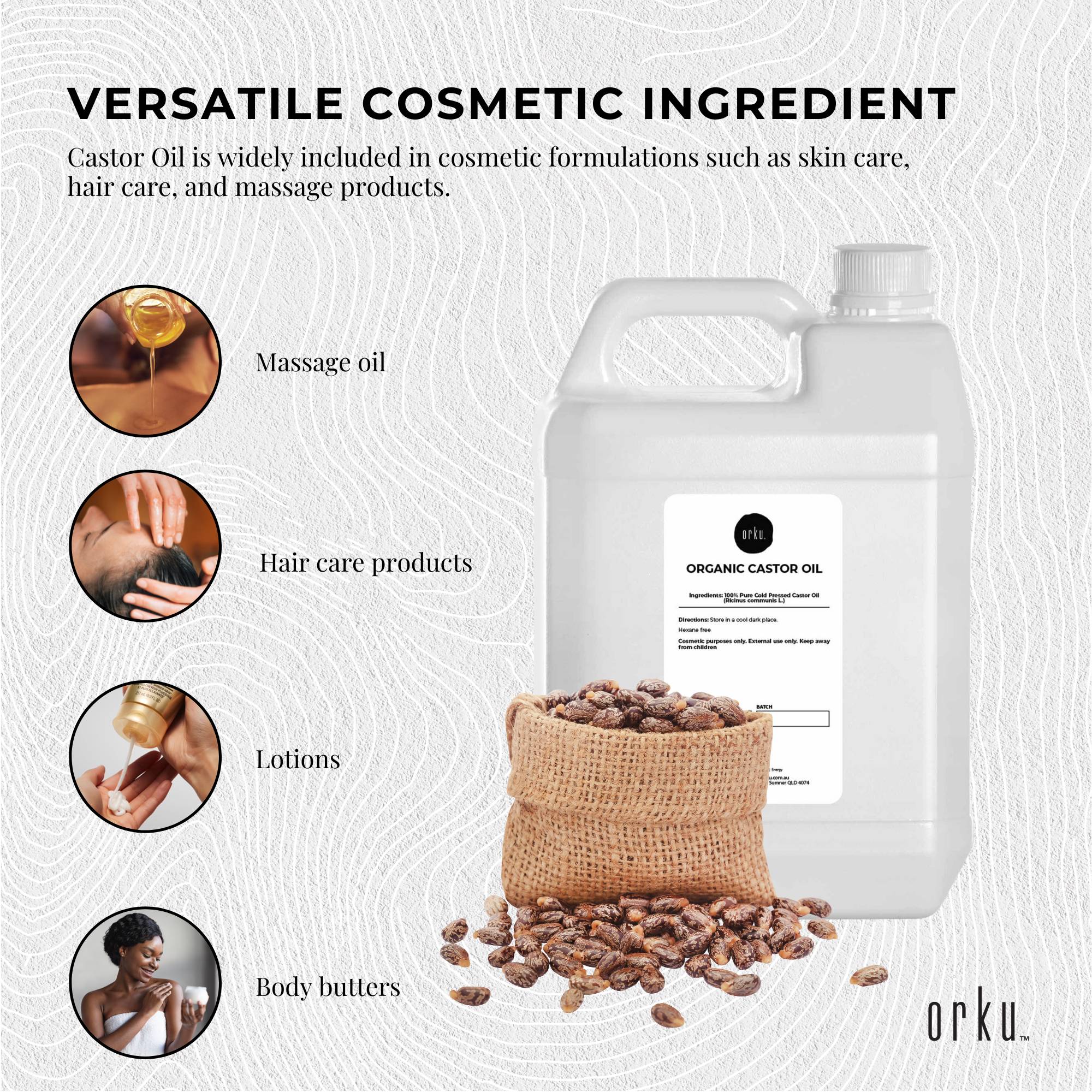 Orku 5L Organic Castor Oil - Hexane Free Cold Pressed 3