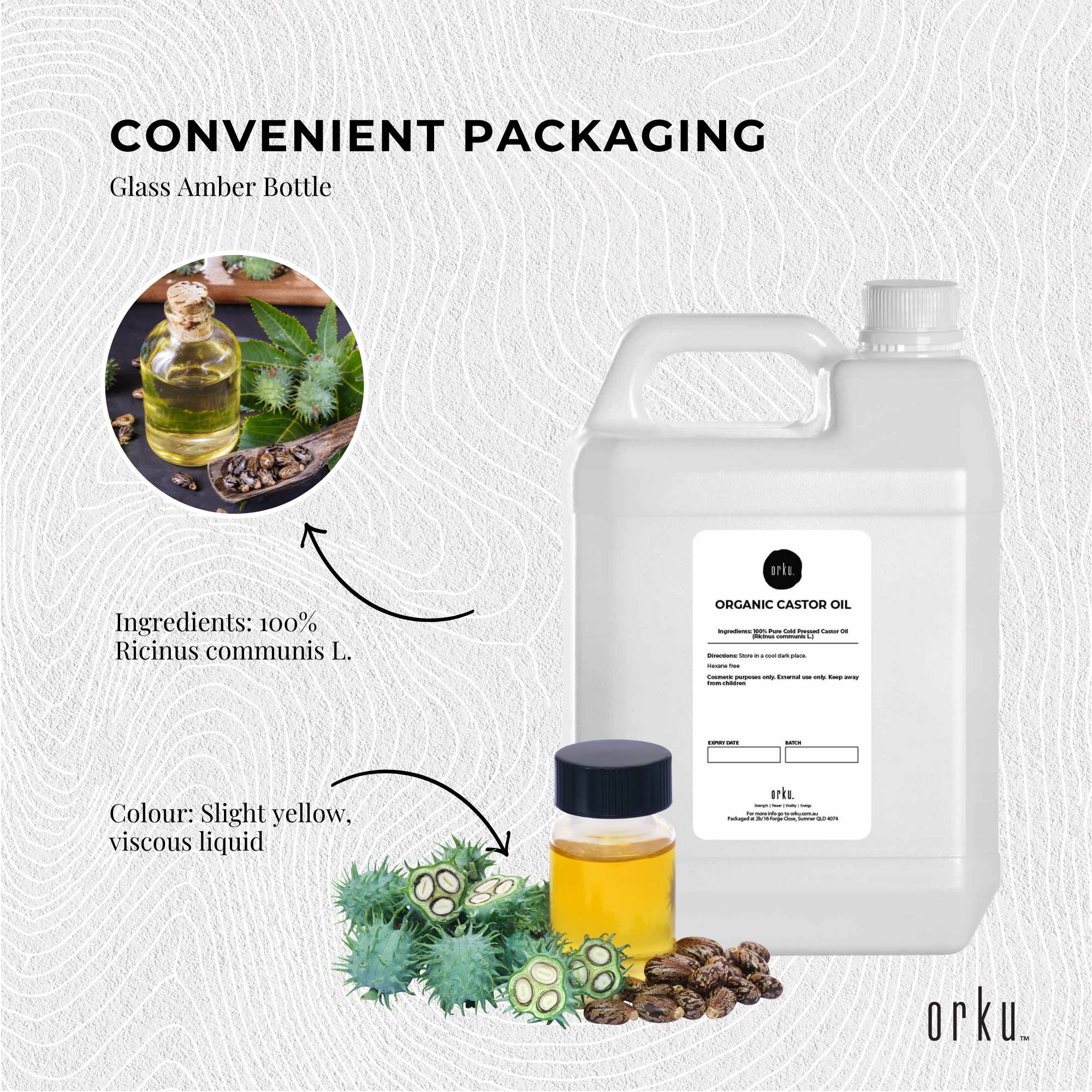 Orku 5L Organic Castor Oil - Hexane Free Cold Pressed 5