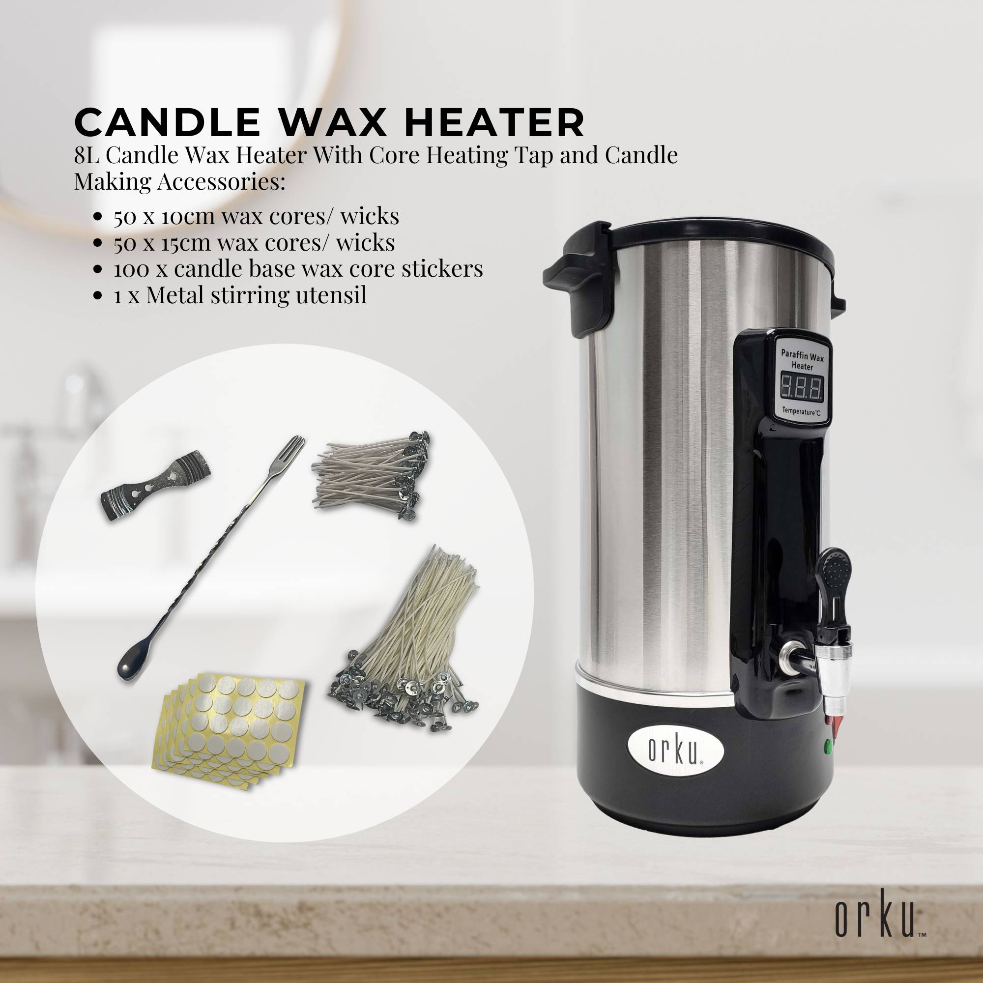 8L Orku Candle Wax Heater With Tap And Accessories - Candle Making Melter Pot 3