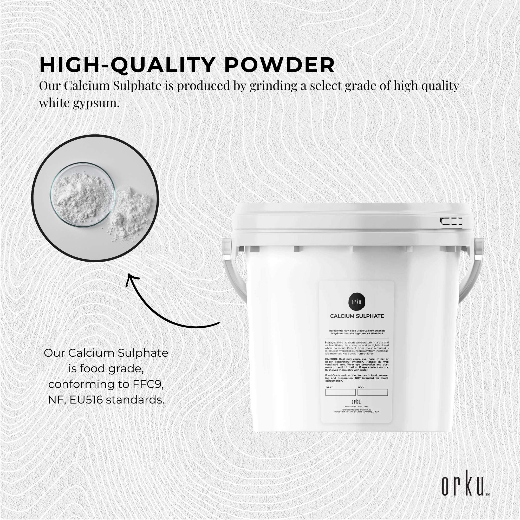 5Kg Calcium Sulphate Gypsum Powder Bucket-  Food Grade Hydrous Sulfate 4