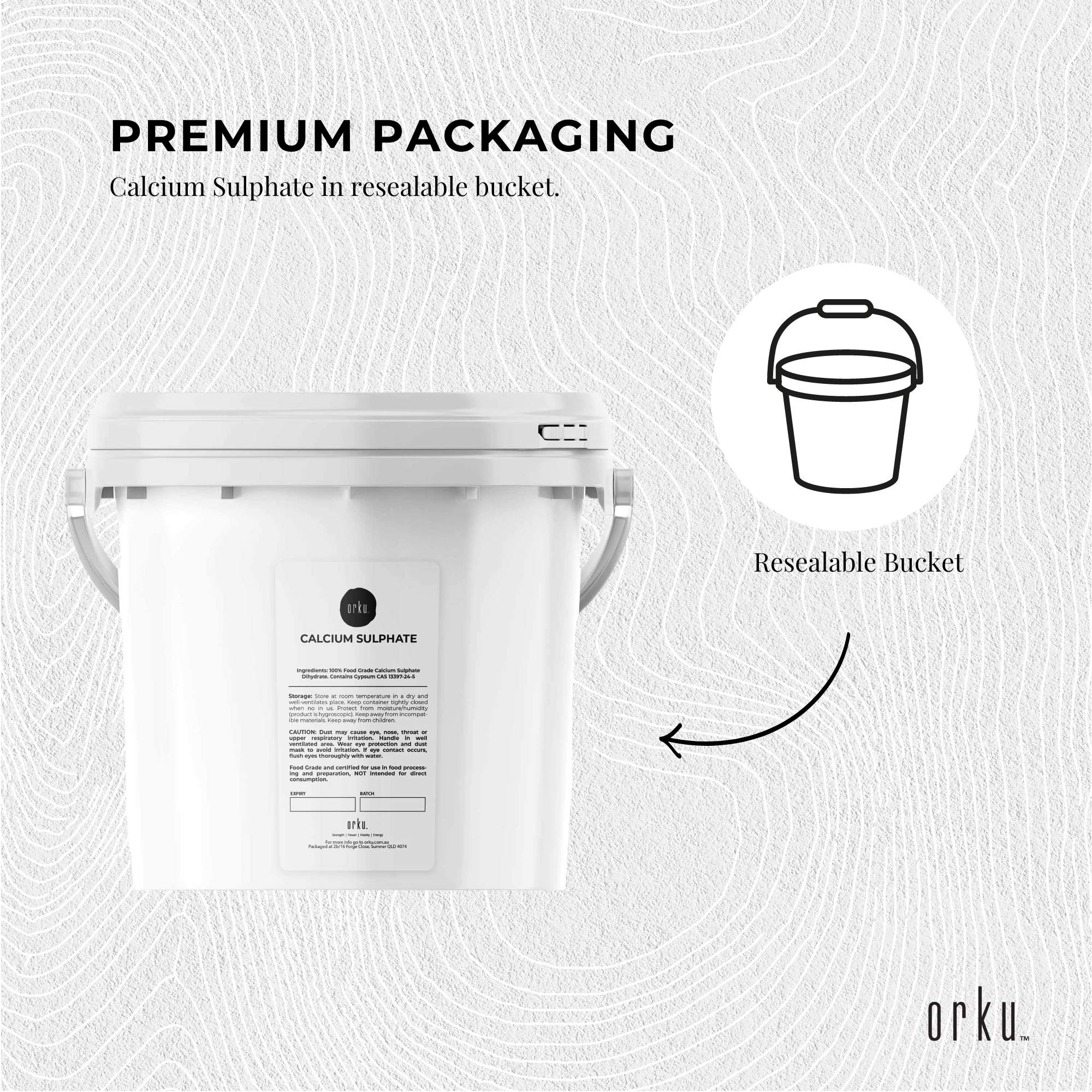 5Kg Calcium Sulphate Gypsum Powder Bucket-  Food Grade Hydrous Sulfate 6
