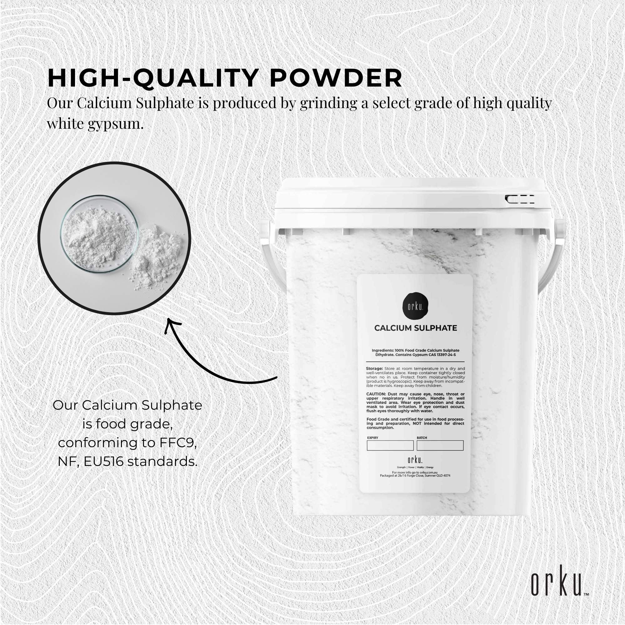 1Kg Calcium Sulphate Gypsum Powder Bucket-  Food Grade Hydrous Sulfate 5