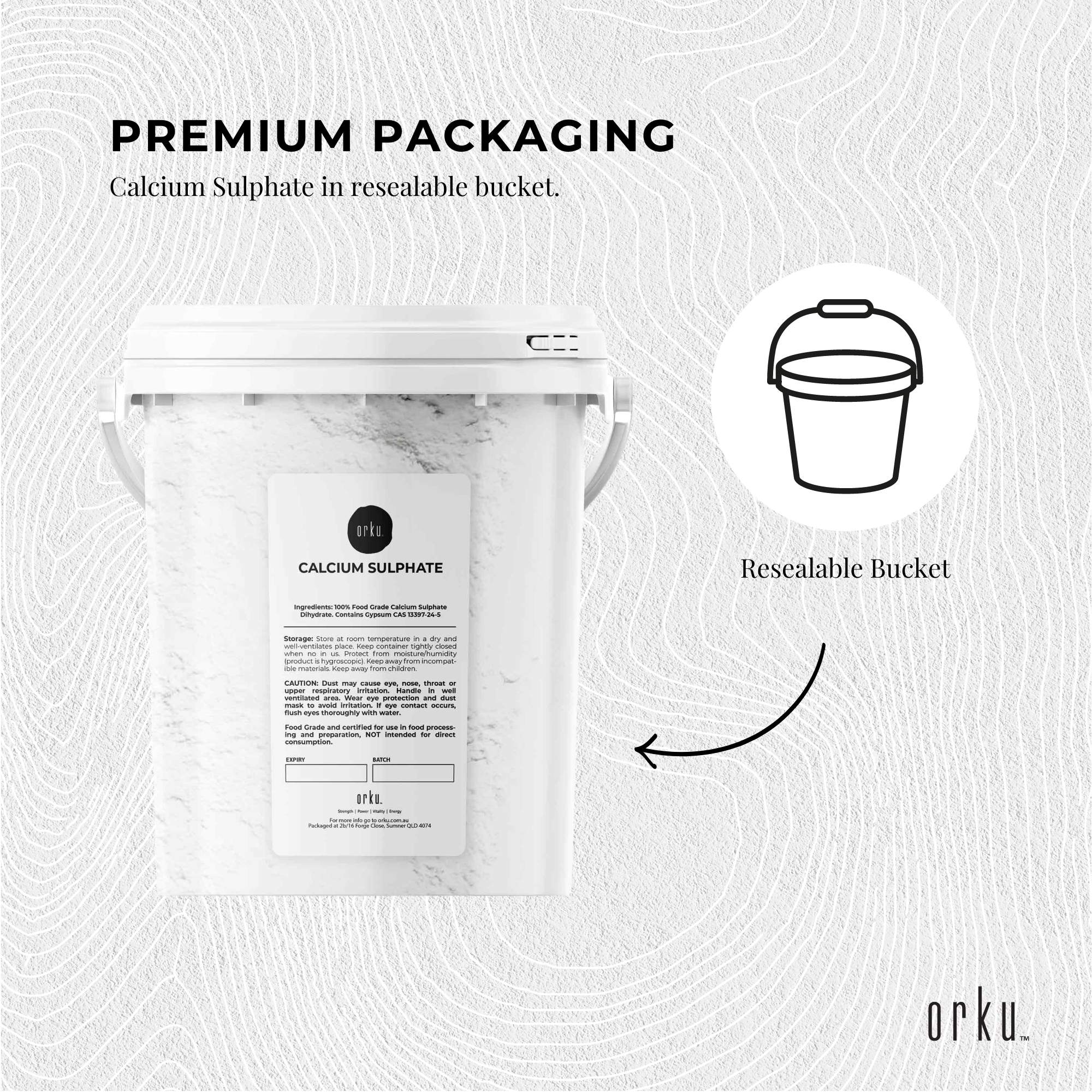 1Kg Calcium Sulphate Gypsum Powder Bucket-  Food Grade Hydrous Sulfate 7