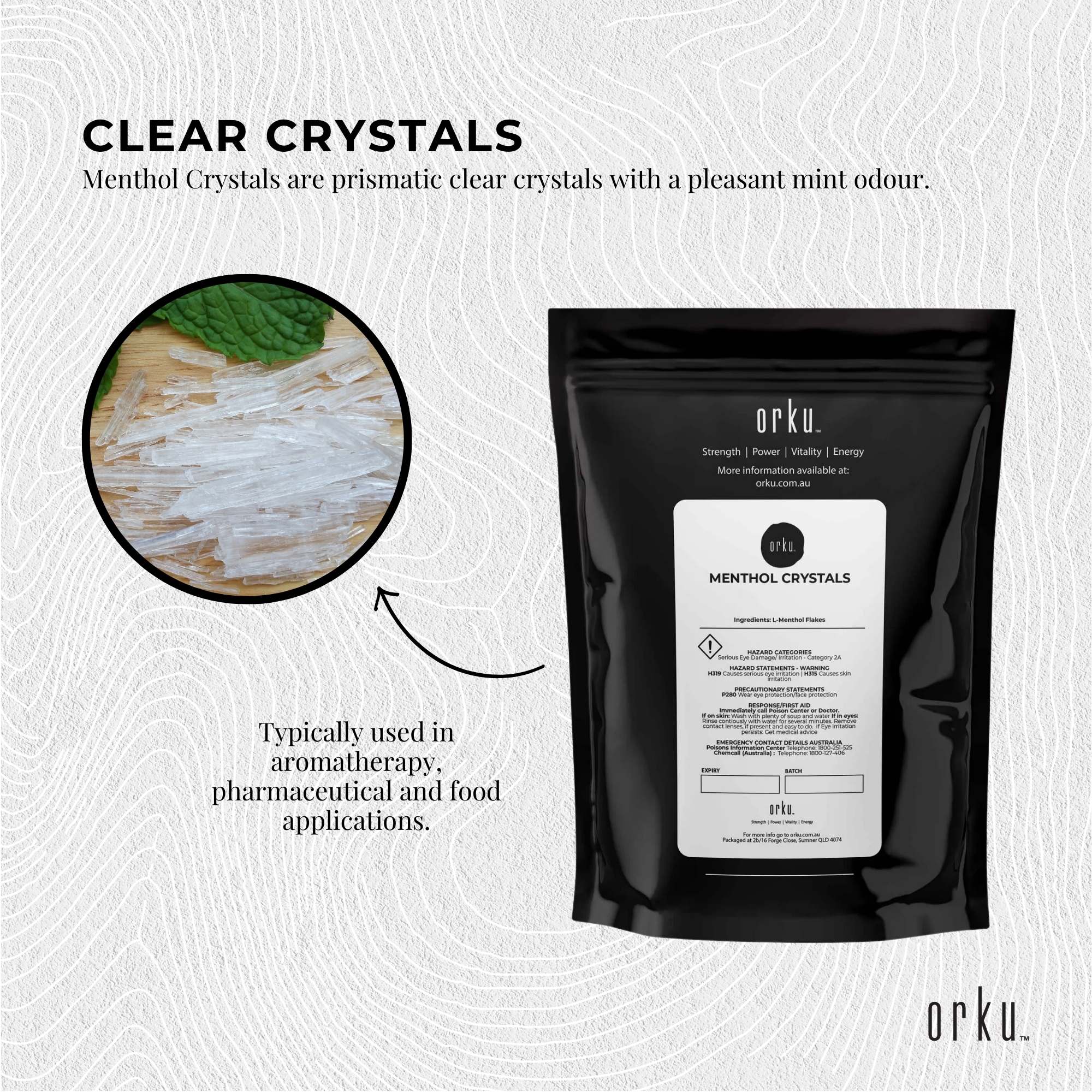 Orku 25g Menthol Crystals - USP Grade L-Menthol Mint Flakes C10H200 3