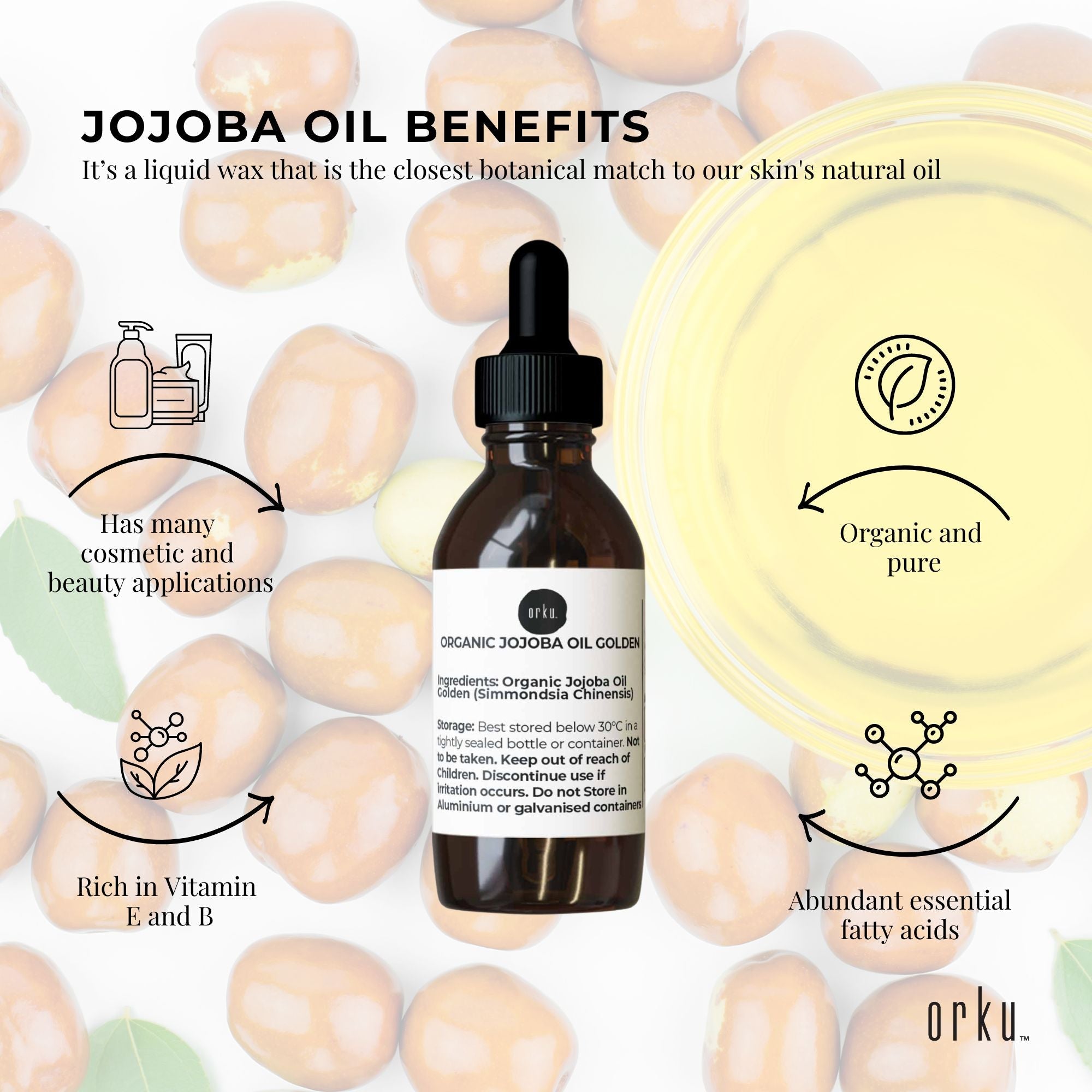 25ml Organic Jojoba Oil - Golden Pure Cold Pressed Seed For Hair Skin Nails 4
