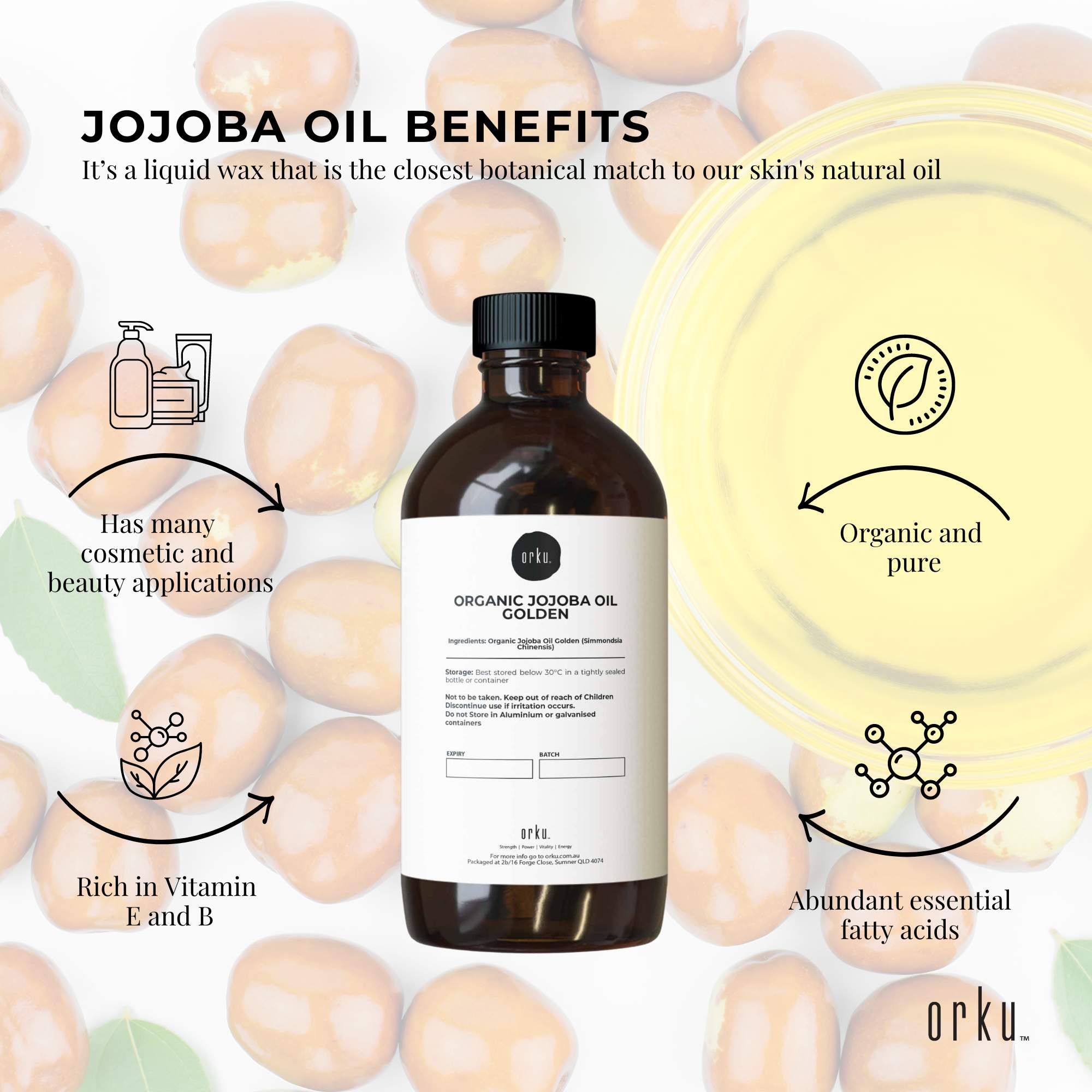 1L Organic Jojoba Oil - Golden Pure Cold Pressed Seed For Hair Skin Nails 4