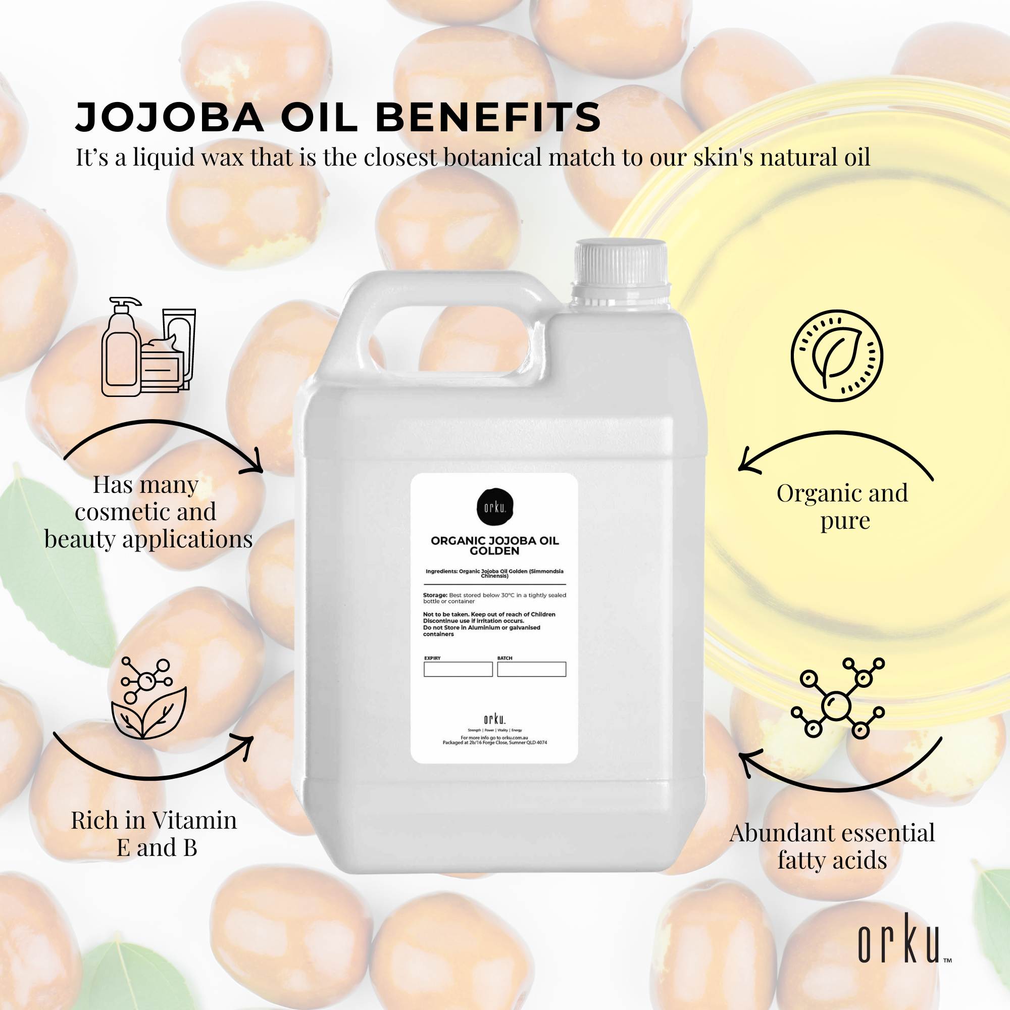 5L Organic Jojoba Oil - Golden Pure Cold Pressed Seed For Hair Skin Nails 4