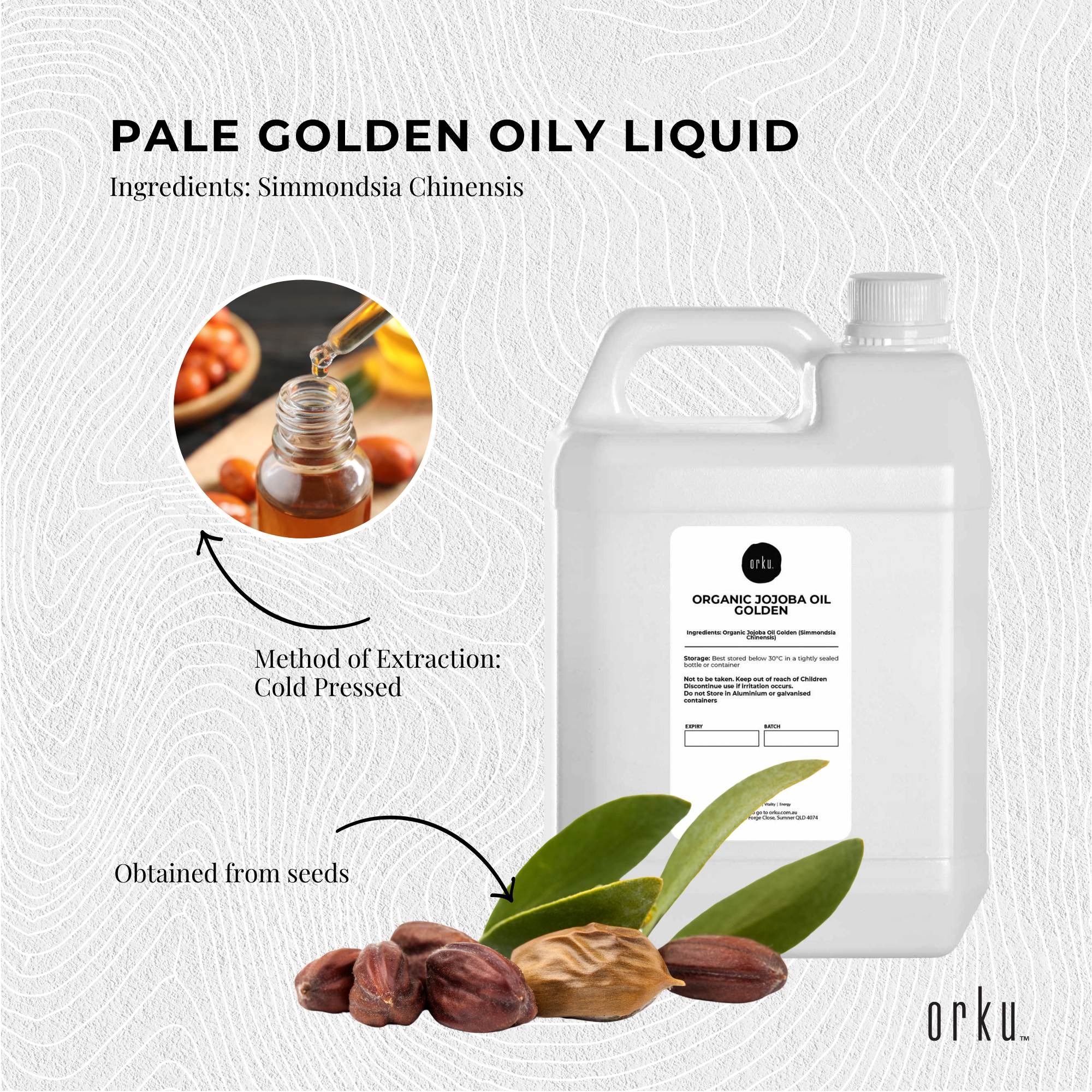 5L Organic Jojoba Oil - Golden Pure Cold Pressed Seed For Hair Skin Nails 5