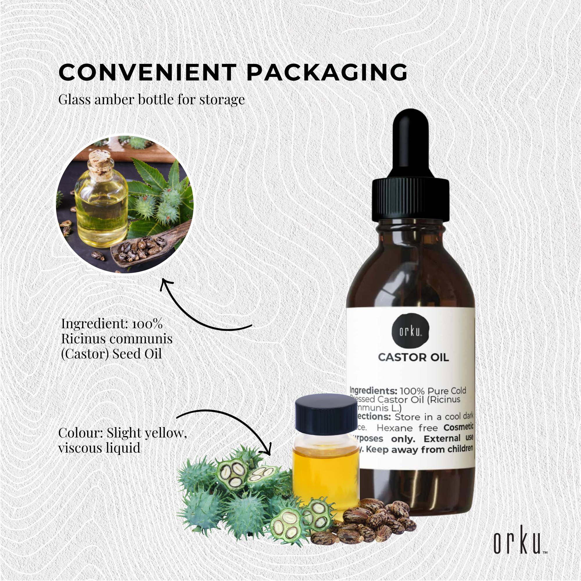 Orku 25ml Castor Oil + Dropper - Hexane Free Cold Pressed Virgin 5