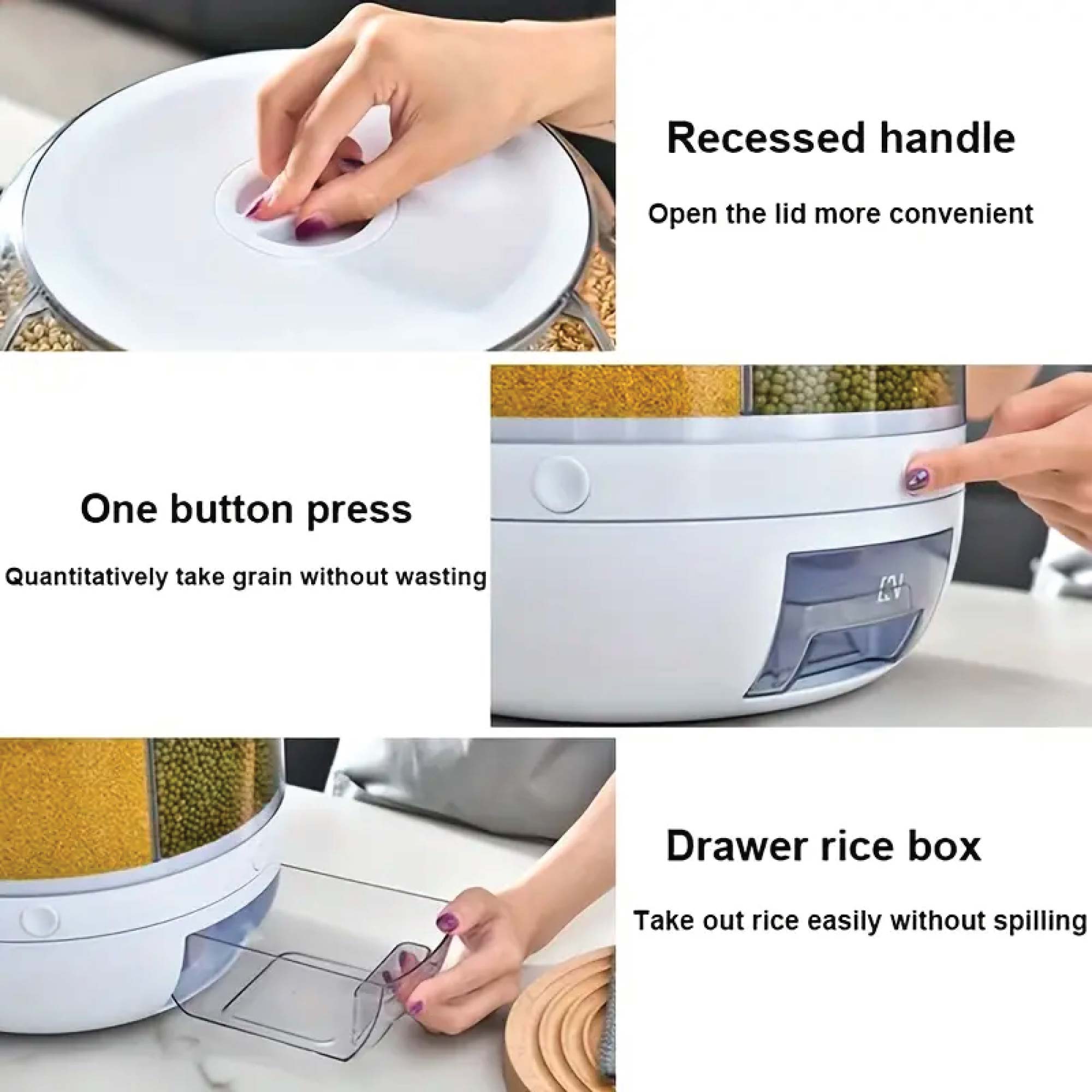 6 Grid Rotating Food Grain Dispenser 3.6L - Compartment Storage Container 4
