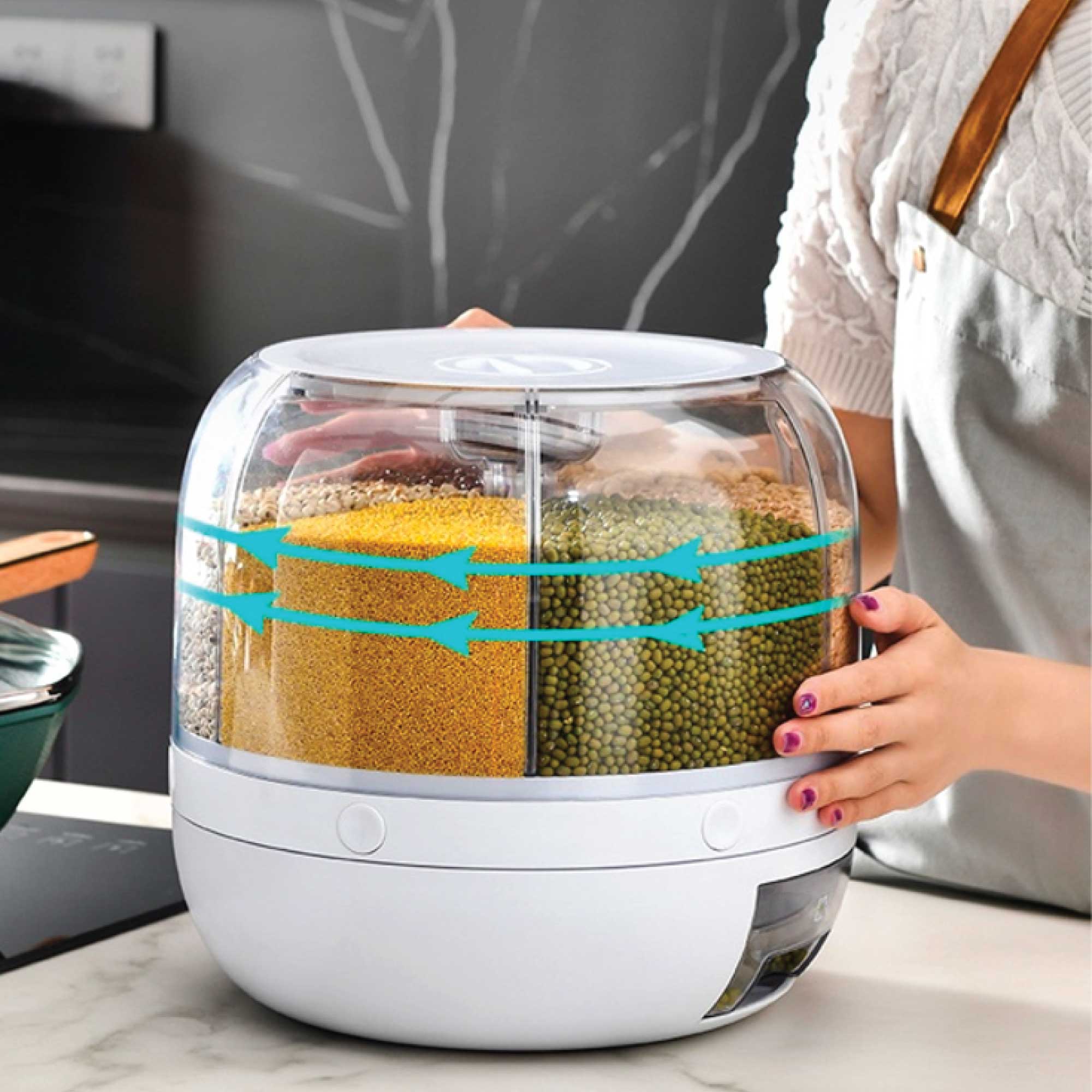 6 Grid Rotating Food Grain Dispenser 3.6L - Compartment Storage Container 6