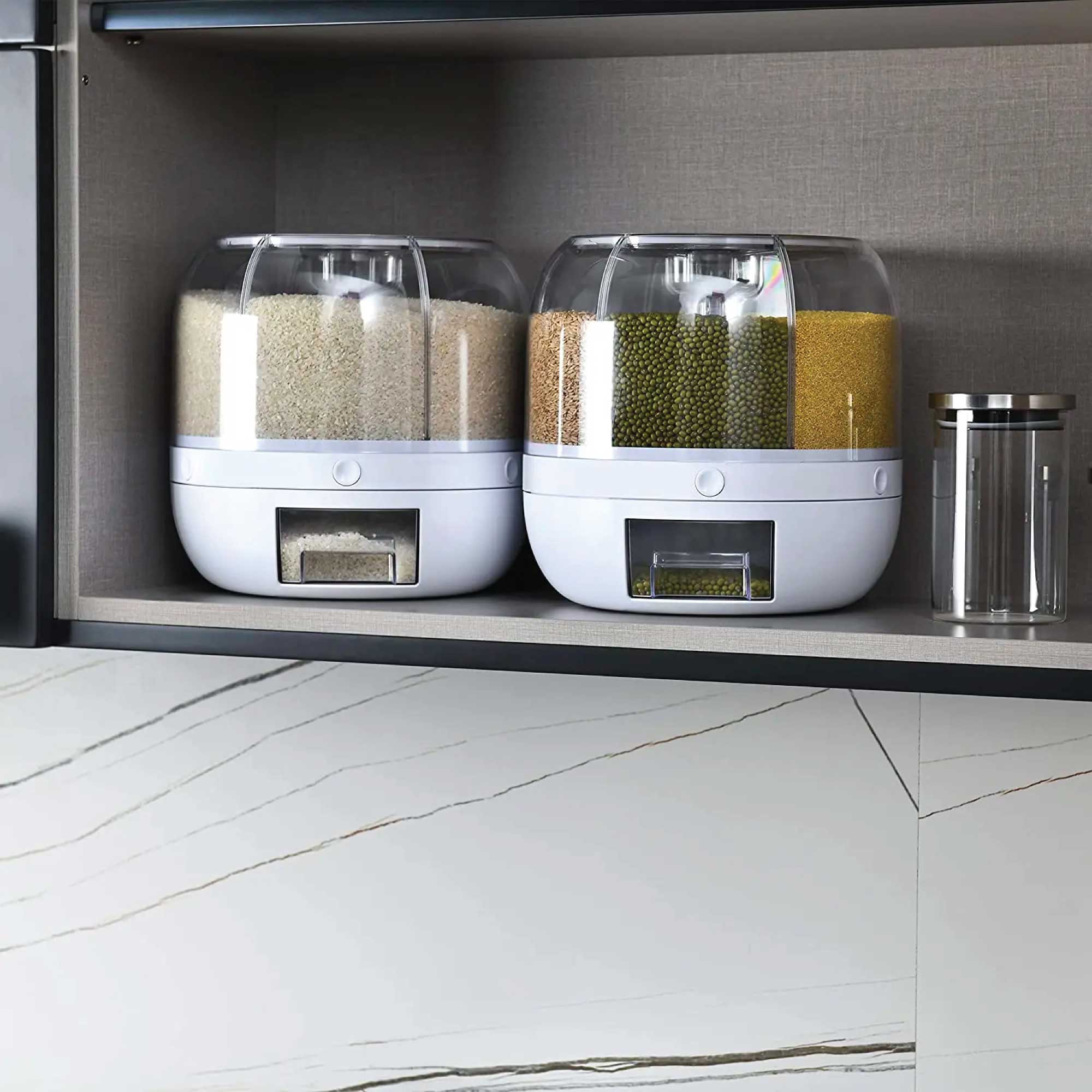 6 Grid Rotating Food Grain Dispenser 3.6L - Compartment Storage Container 7
