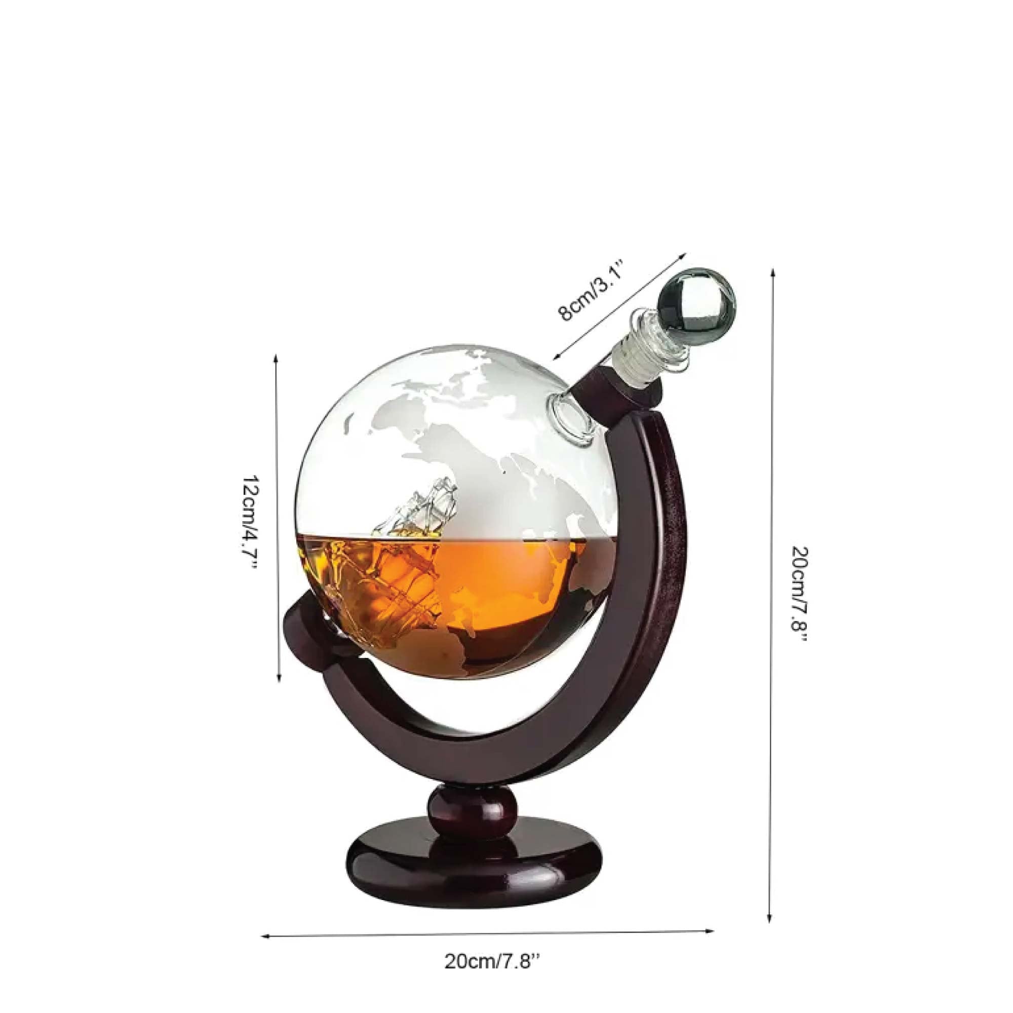 850ml Whiskey or Wine Globe Glass Decanter Set - 2x Glasses + Wooden Stand 4