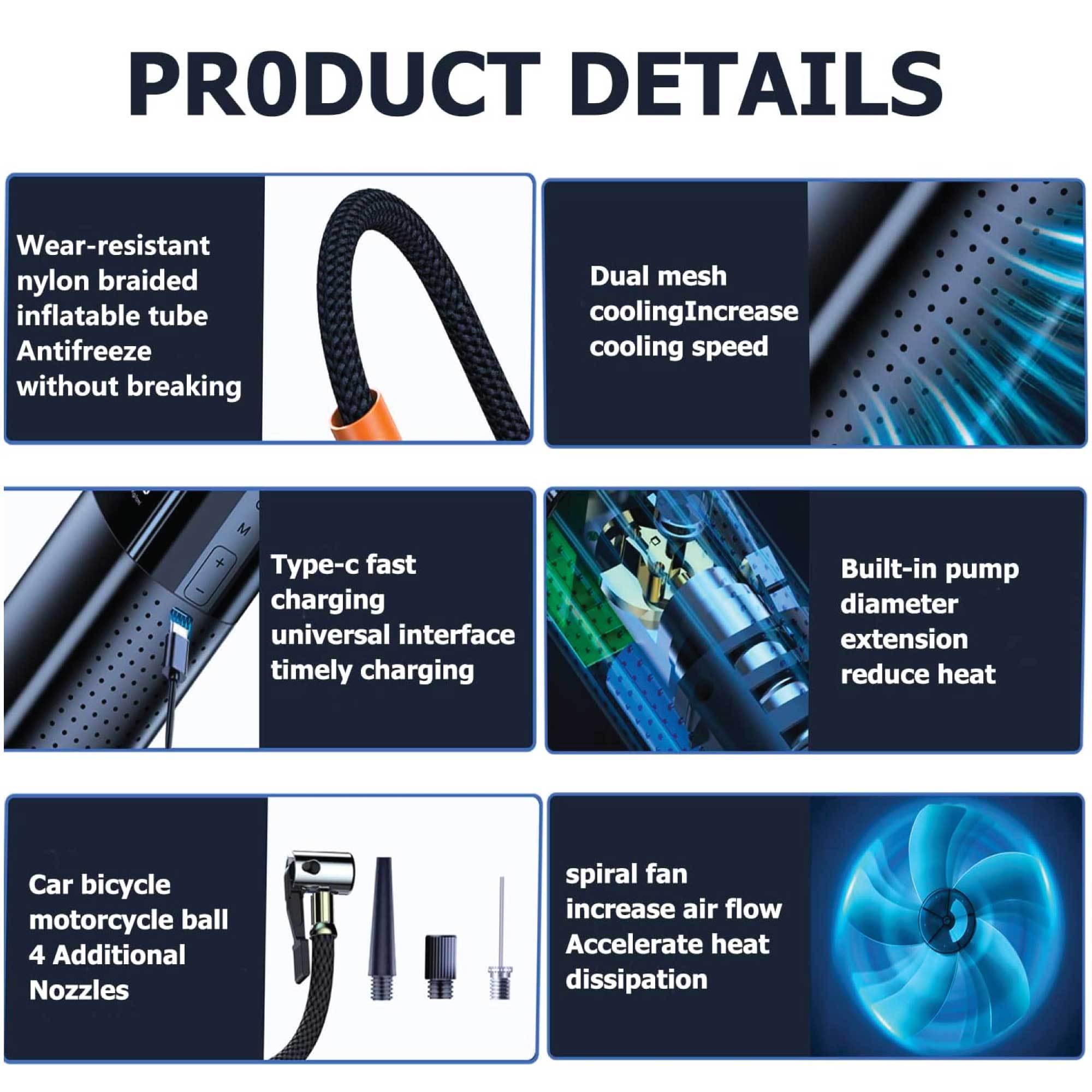 Portable Tyre Inflator - Rechargeable Car Bike Tire Air Pump Compressor 3