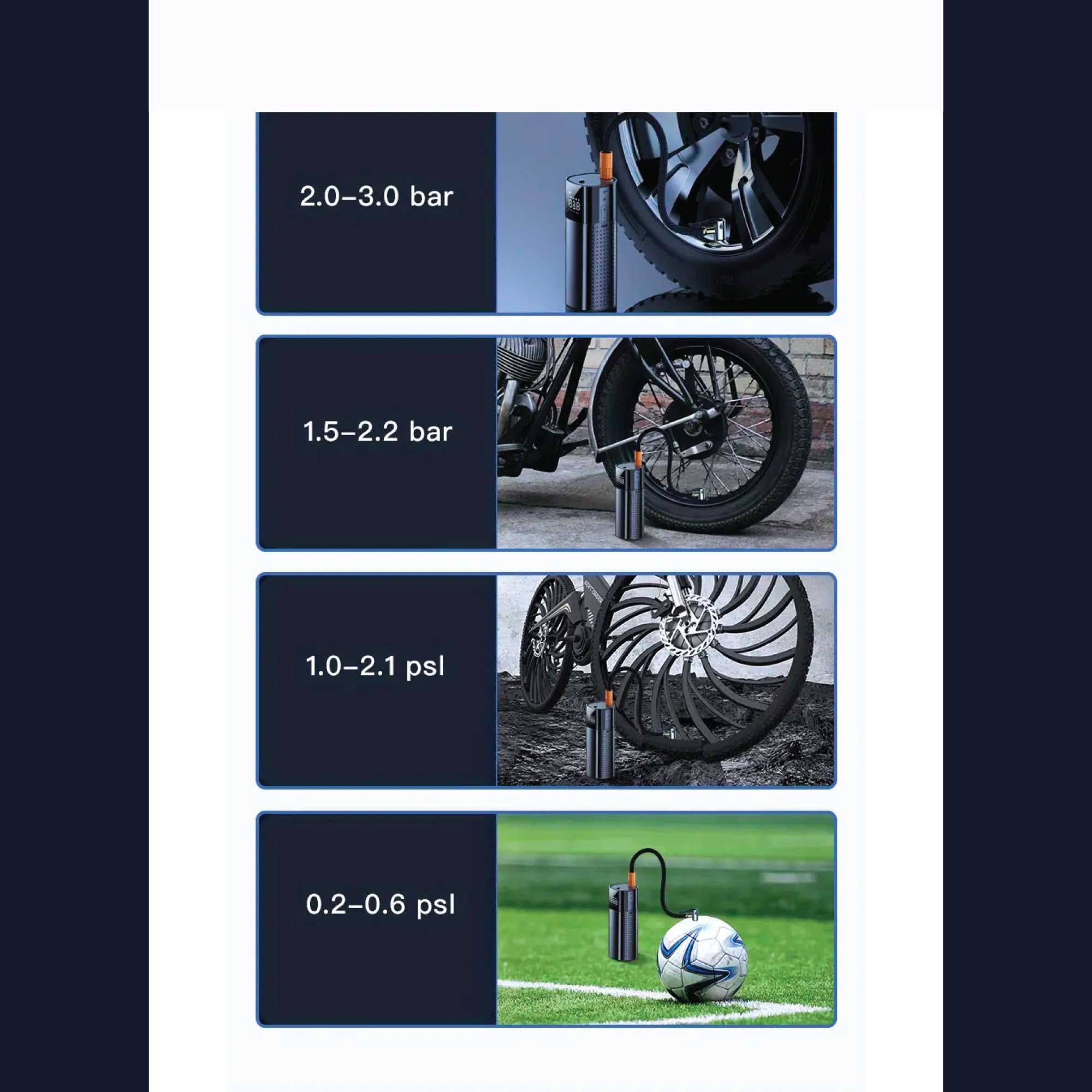 Portable Tyre Inflator - Rechargeable Car Bike Tire Air Pump Compressor 14