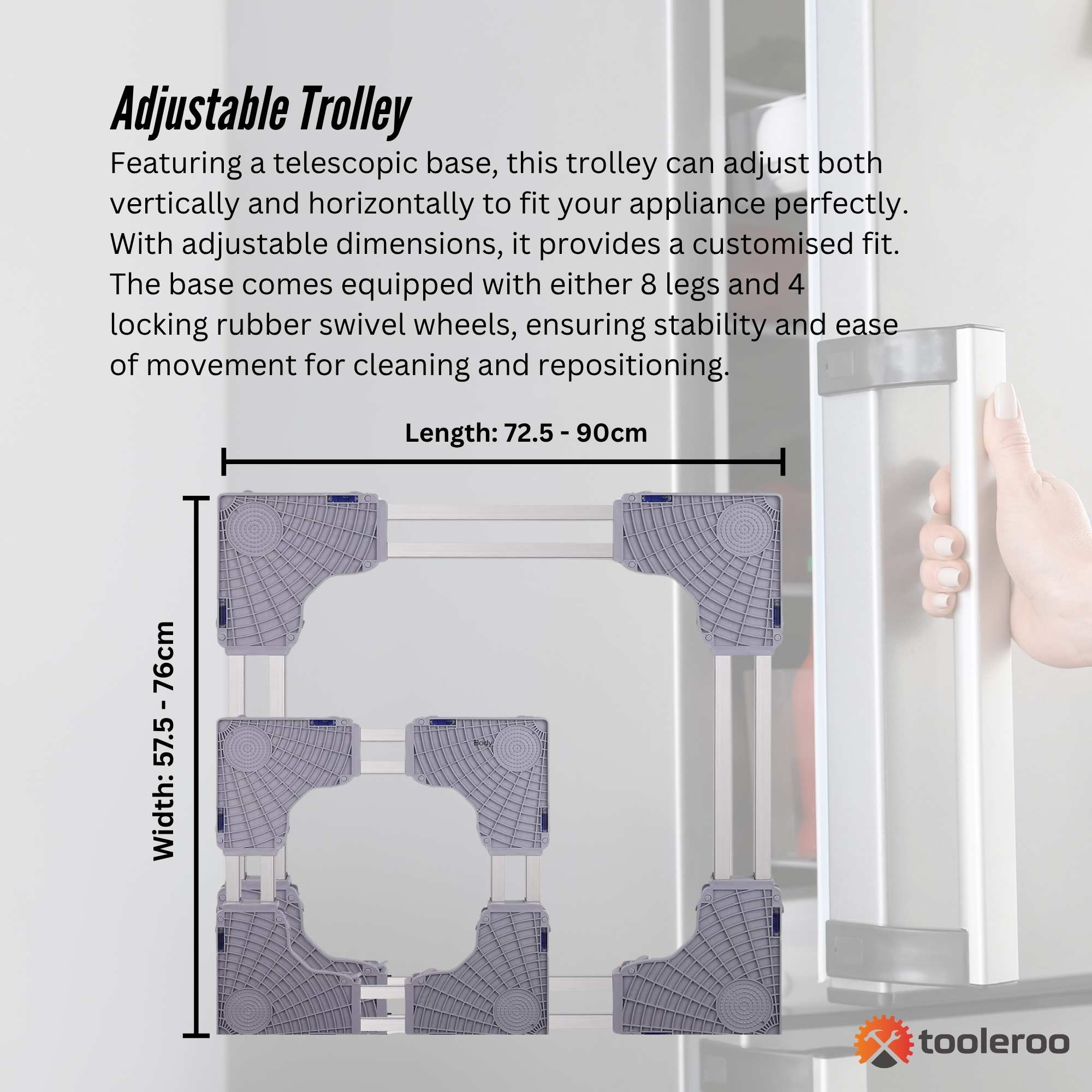 Adjustable Appliance Base Stand - Lock Wheel Trolley For Washing Machine Fridge 4