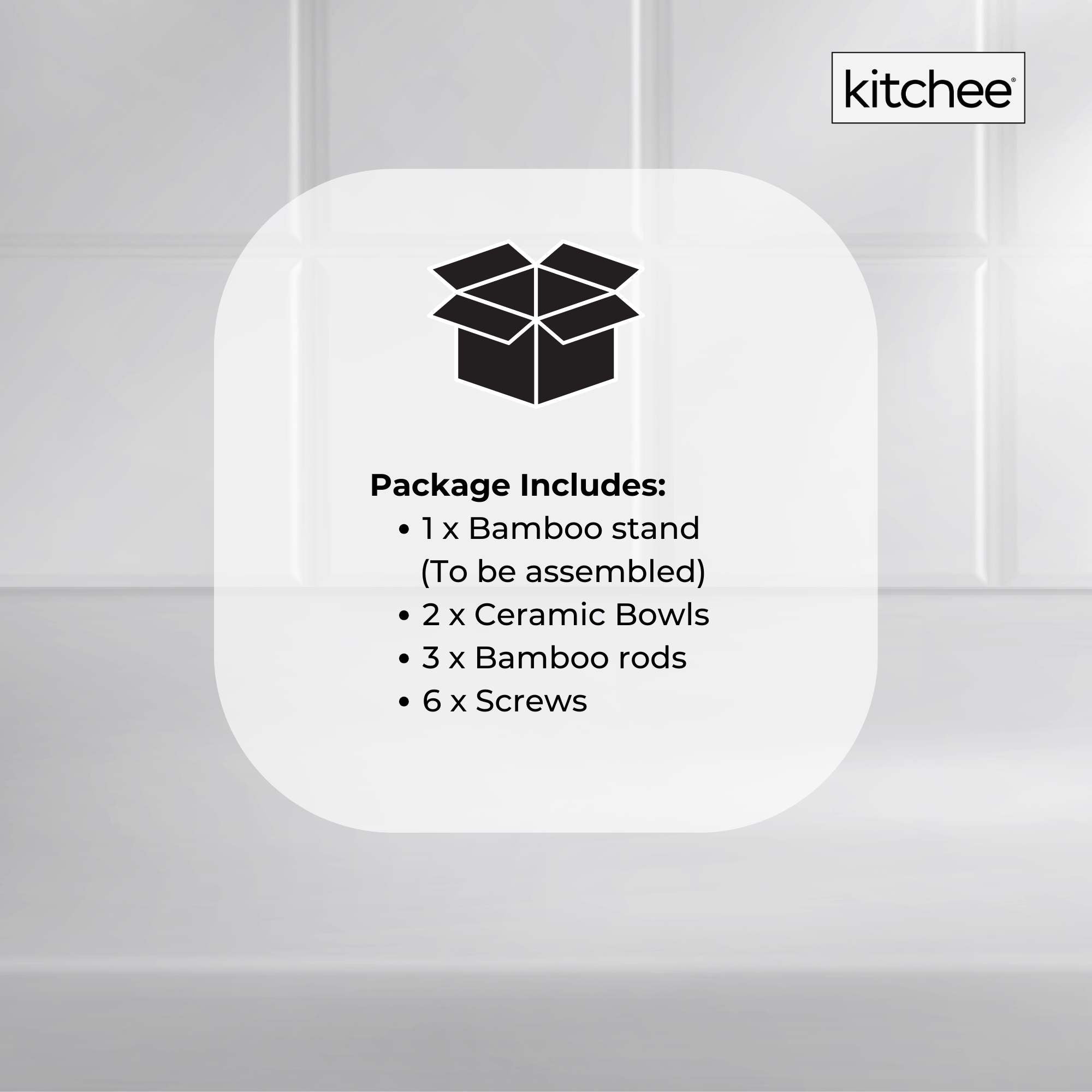 2 Tier Porcelain Fruit Bowl - Ceramic Vegetable Storage With Bamboo Stand 8