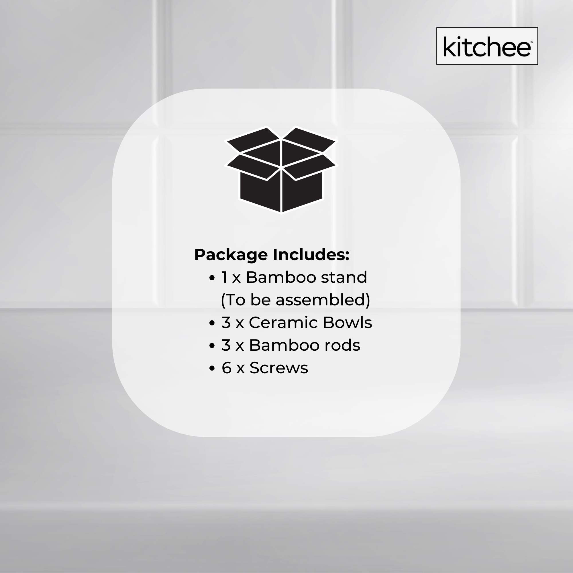 3 Tier Porcelain Fruit Bowl - Ceramic Vegetable Storage With Bamboo Stand 8