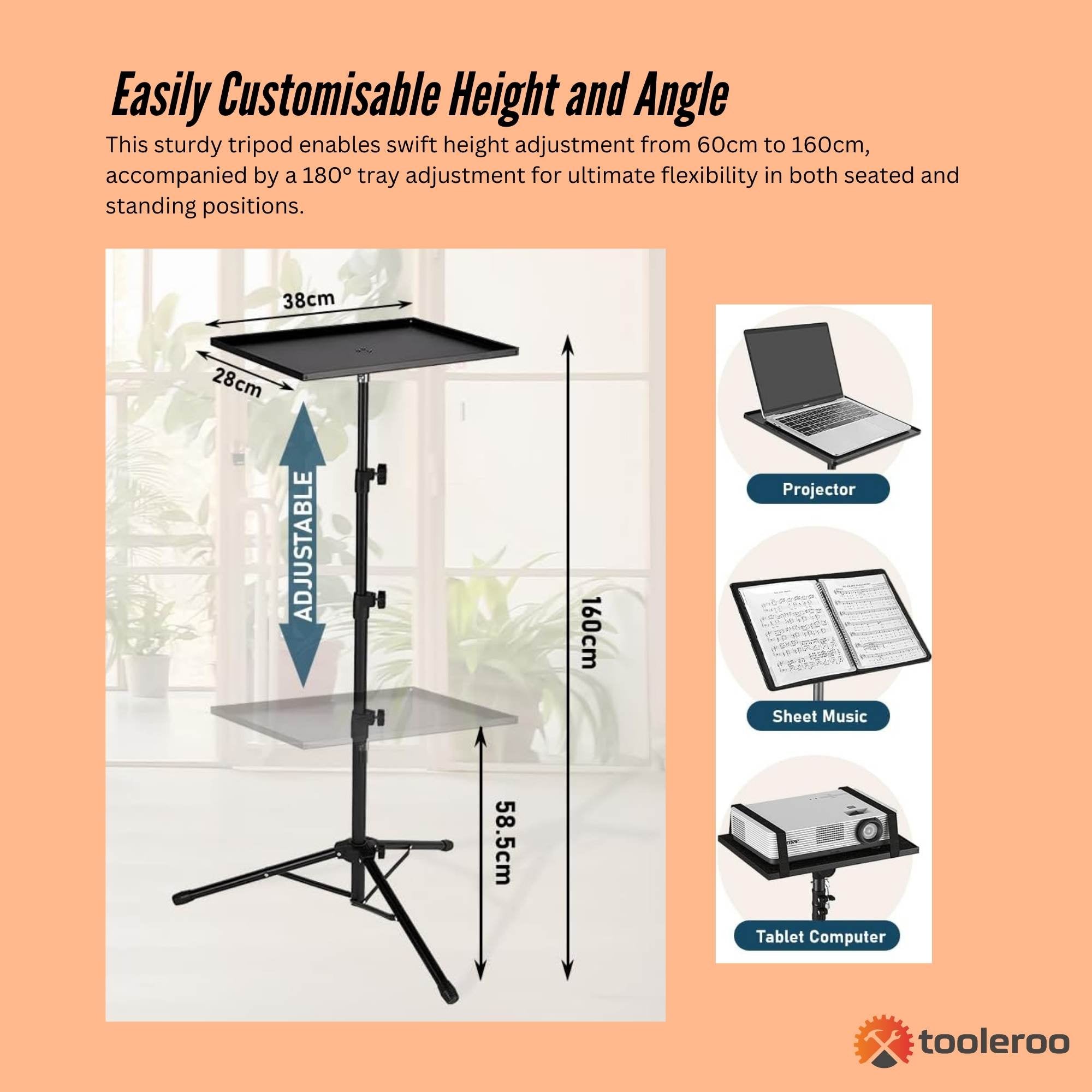 Laptop Stand Tripod - Adjustable Height Projector Holder With Phone Mount 3