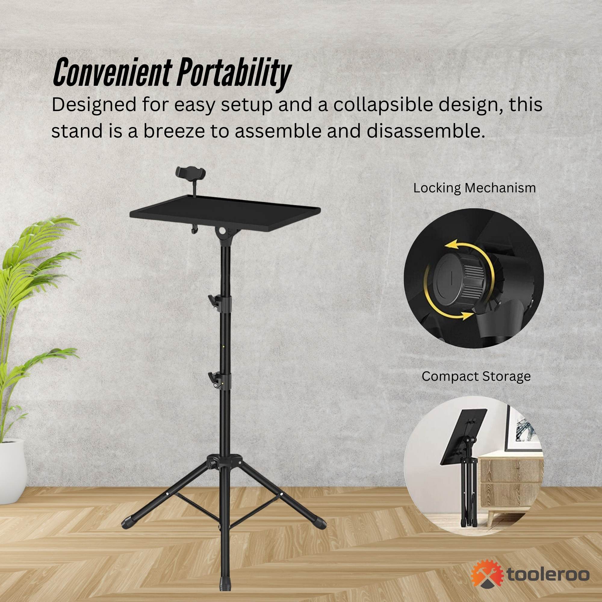 Laptop Stand Tripod - Adjustable Height Projector Holder With Phone Mount 4