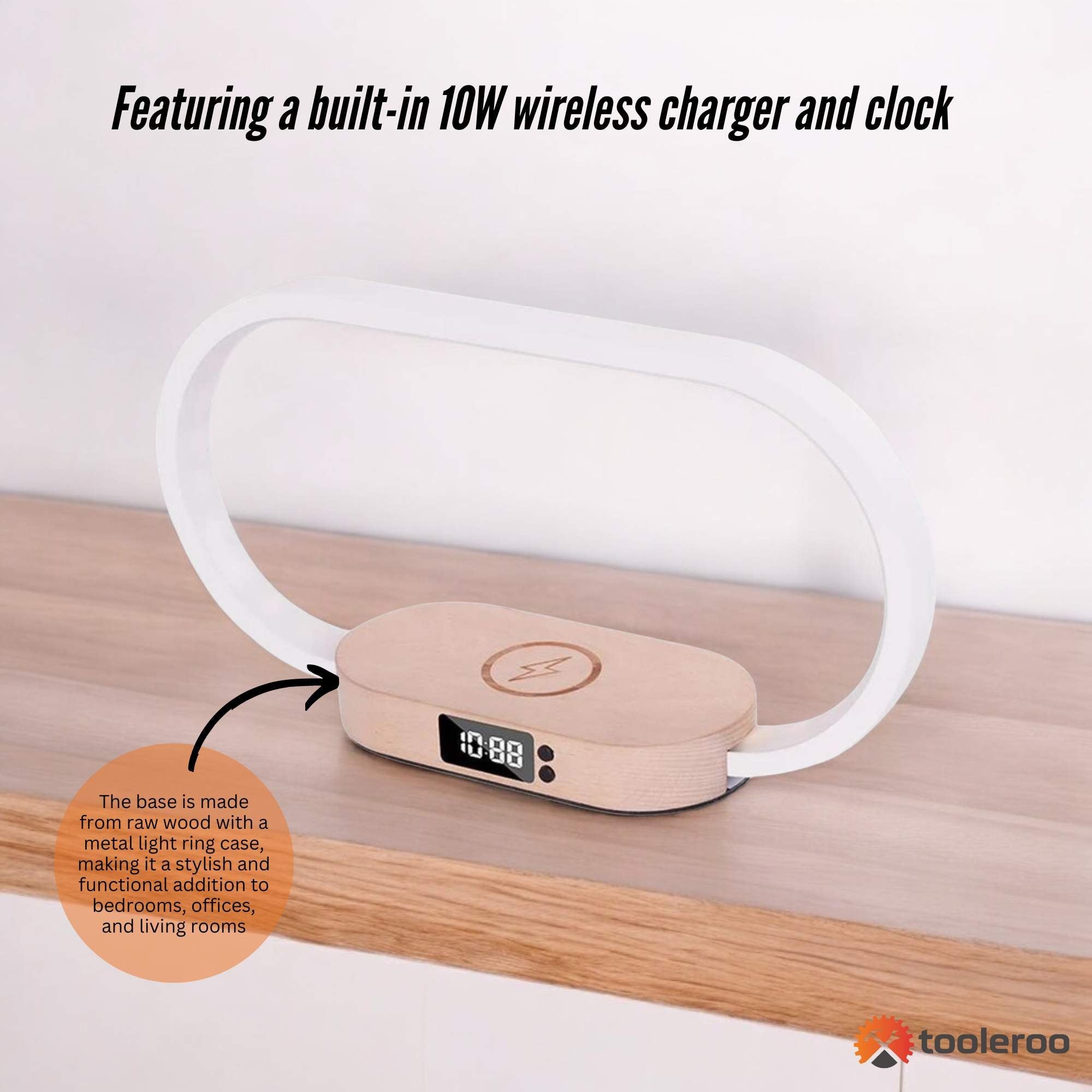 Wireless Phone Charger Table Lamp - USB Port Charging Bedside Light With Clock 4
