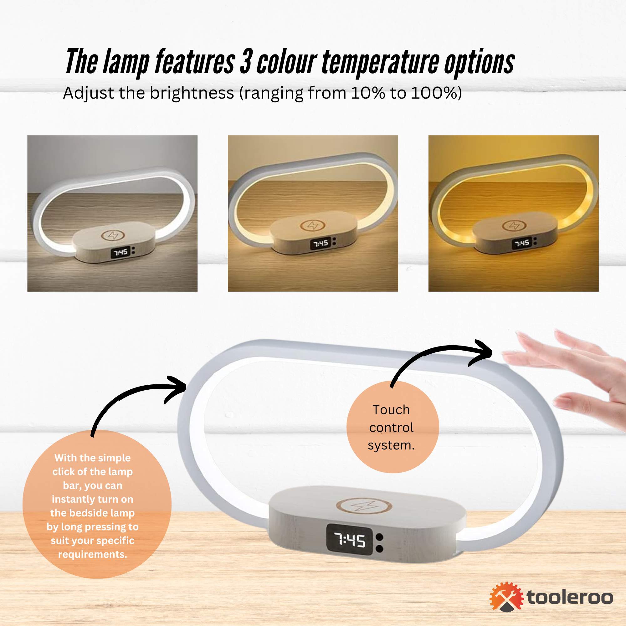 Wireless Phone Charger Table Lamp - USB Port Charging Bedside Light With Clock 5