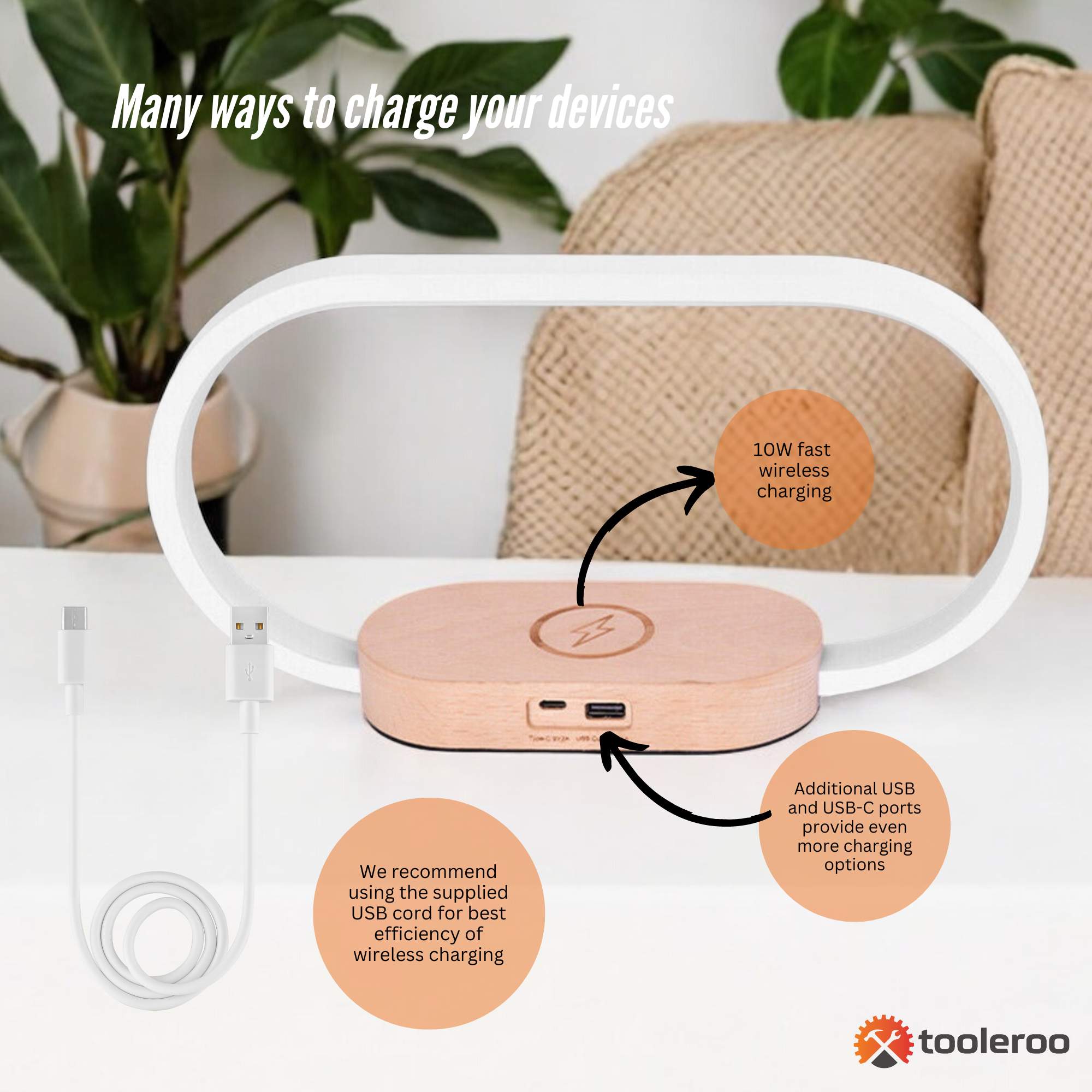 Wireless Phone Charger Table Lamp - USB Port Charging Bedside Light With Clock 6