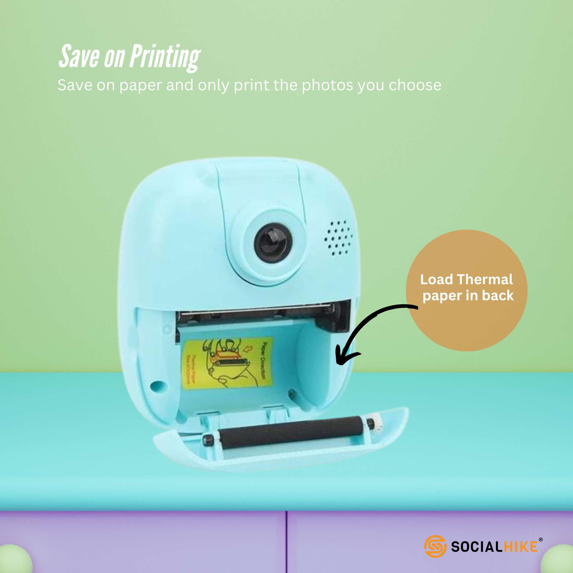 Kids Rechargeable Instant Print Camera Blue - Digital Thermal Photo Video MP3 4
