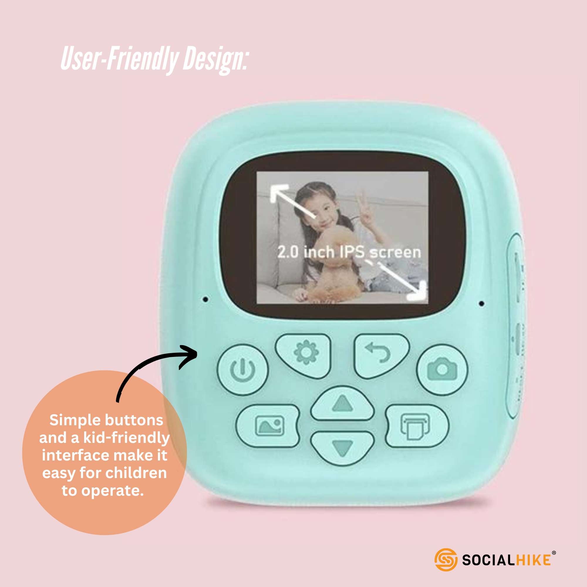 Kids Rechargeable Instant Print Camera Blue - Digital Thermal Photo Video MP3 5