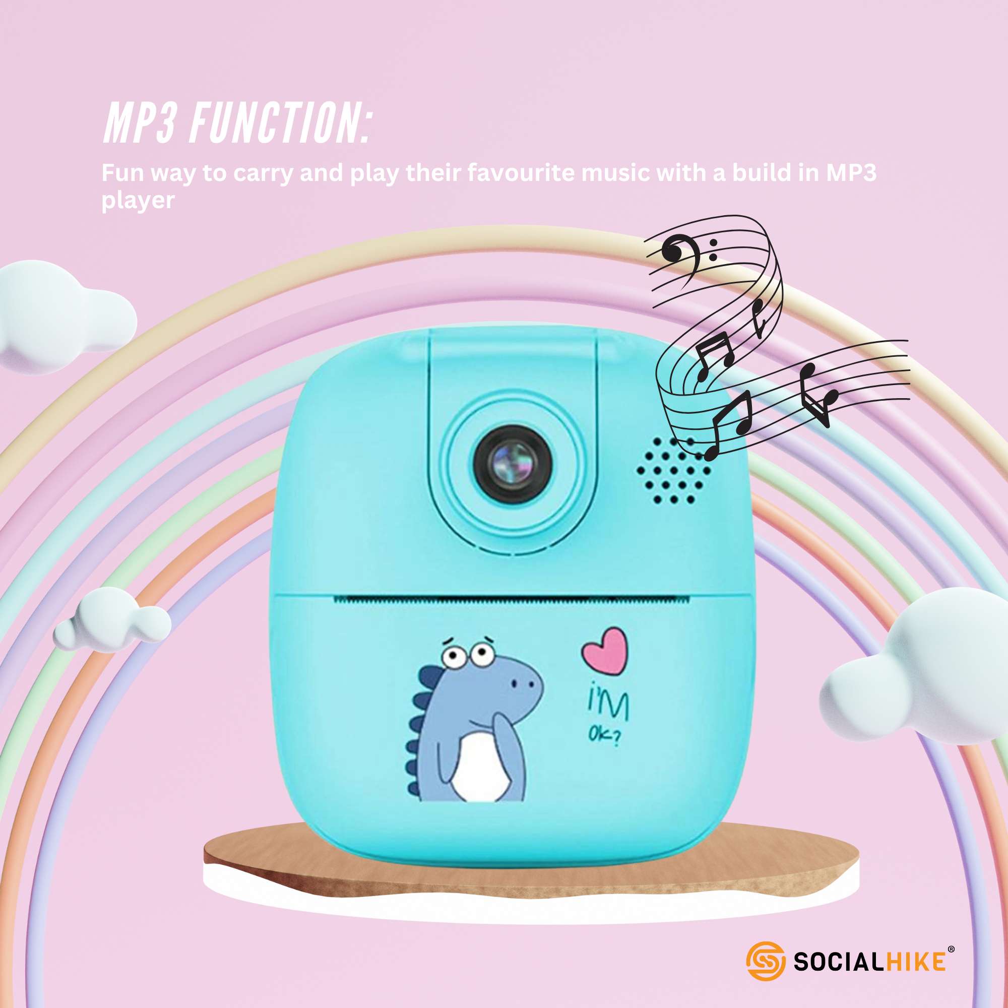 Kids Rechargeable Instant Print Camera Blue - Digital Thermal Photo Video MP3 6