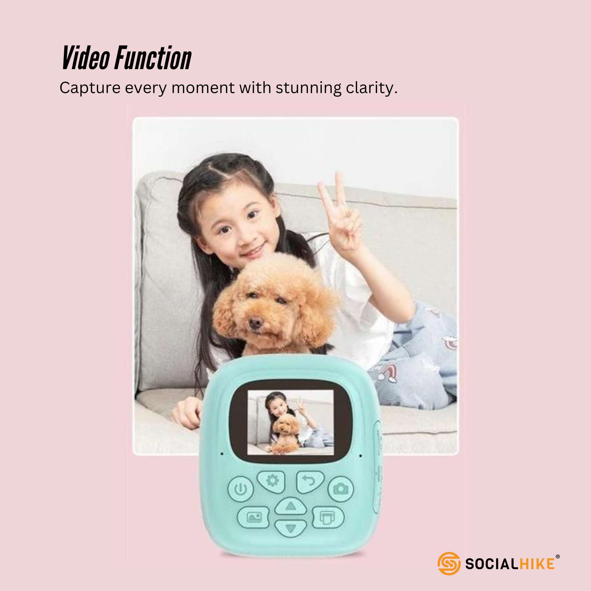 Kids Rechargeable Instant Print Camera Blue - Digital Thermal Photo Video MP3 8
