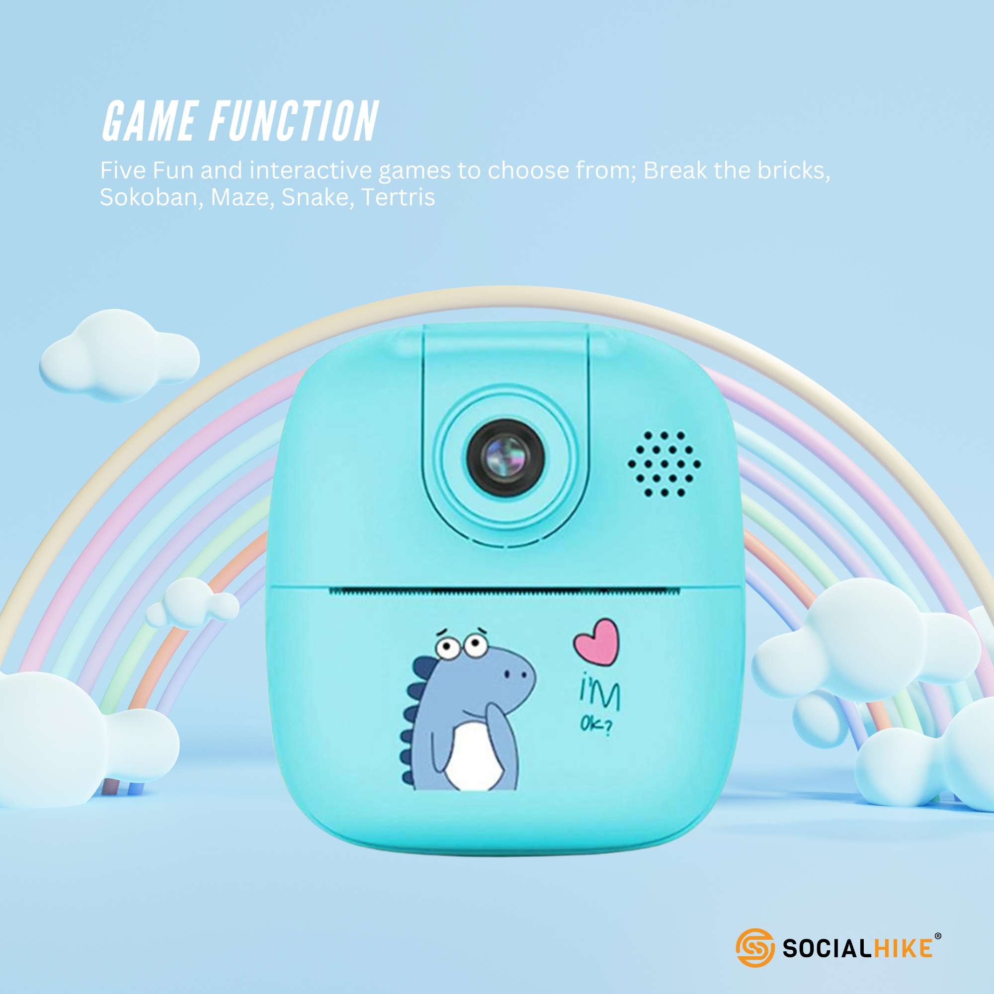 Kids Rechargeable Instant Print Camera Blue - Digital Thermal Photo Video MP3 9