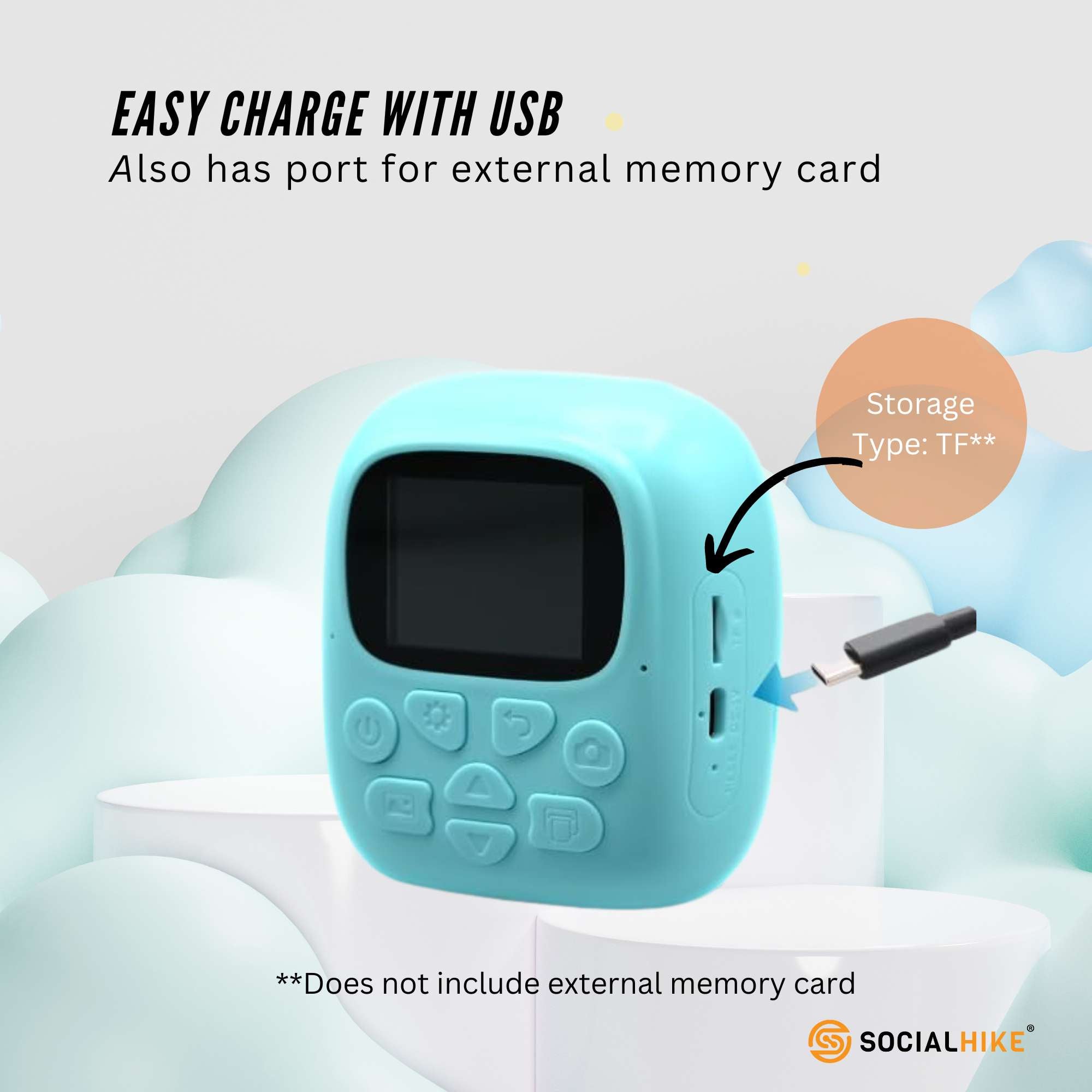 Kids Rechargeable Instant Print Camera Blue - Digital Thermal Photo Video MP3 10