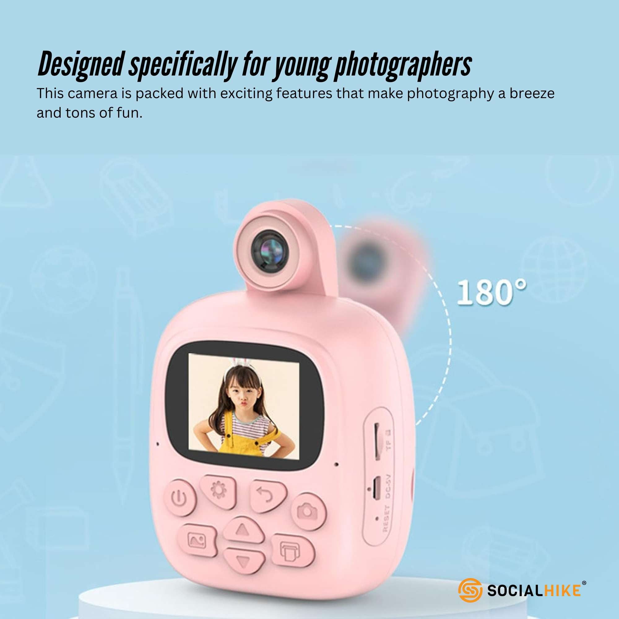 Kids Rechargeable Instant Print Camera Pink - Digital Thermal Photo Video MP3 3