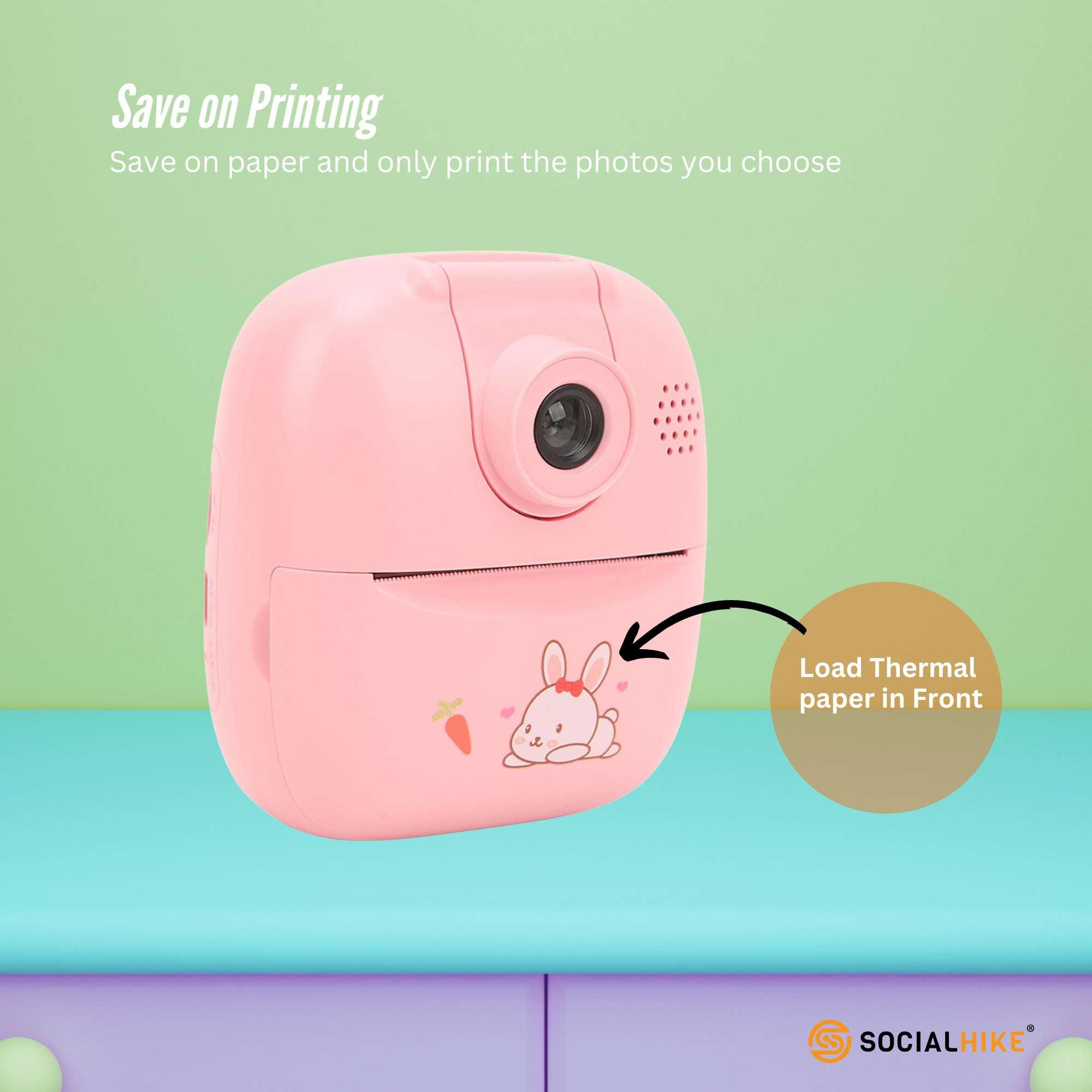 Kids Rechargeable Instant Print Camera Pink - Digital Thermal Photo Video MP3 4