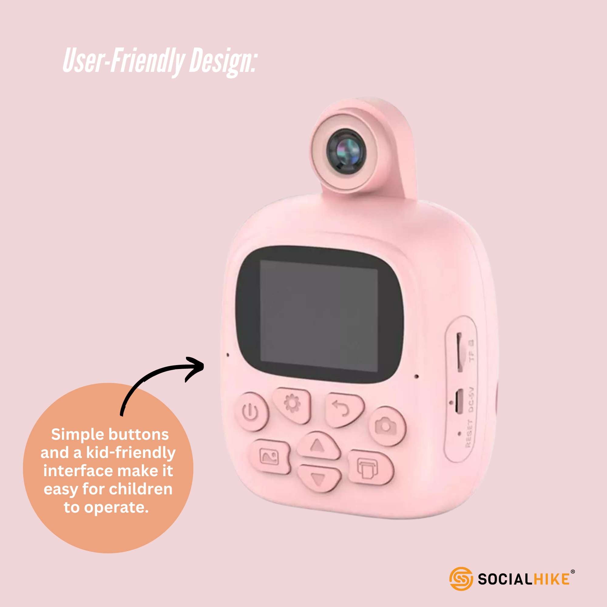 Kids Rechargeable Instant Print Camera Pink - Digital Thermal Photo Video MP3 5