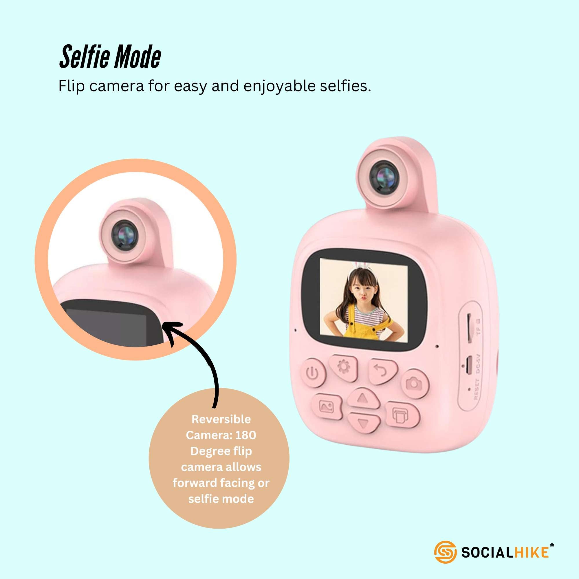 Kids Rechargeable Instant Print Camera Pink - Digital Thermal Photo Video MP3 7
